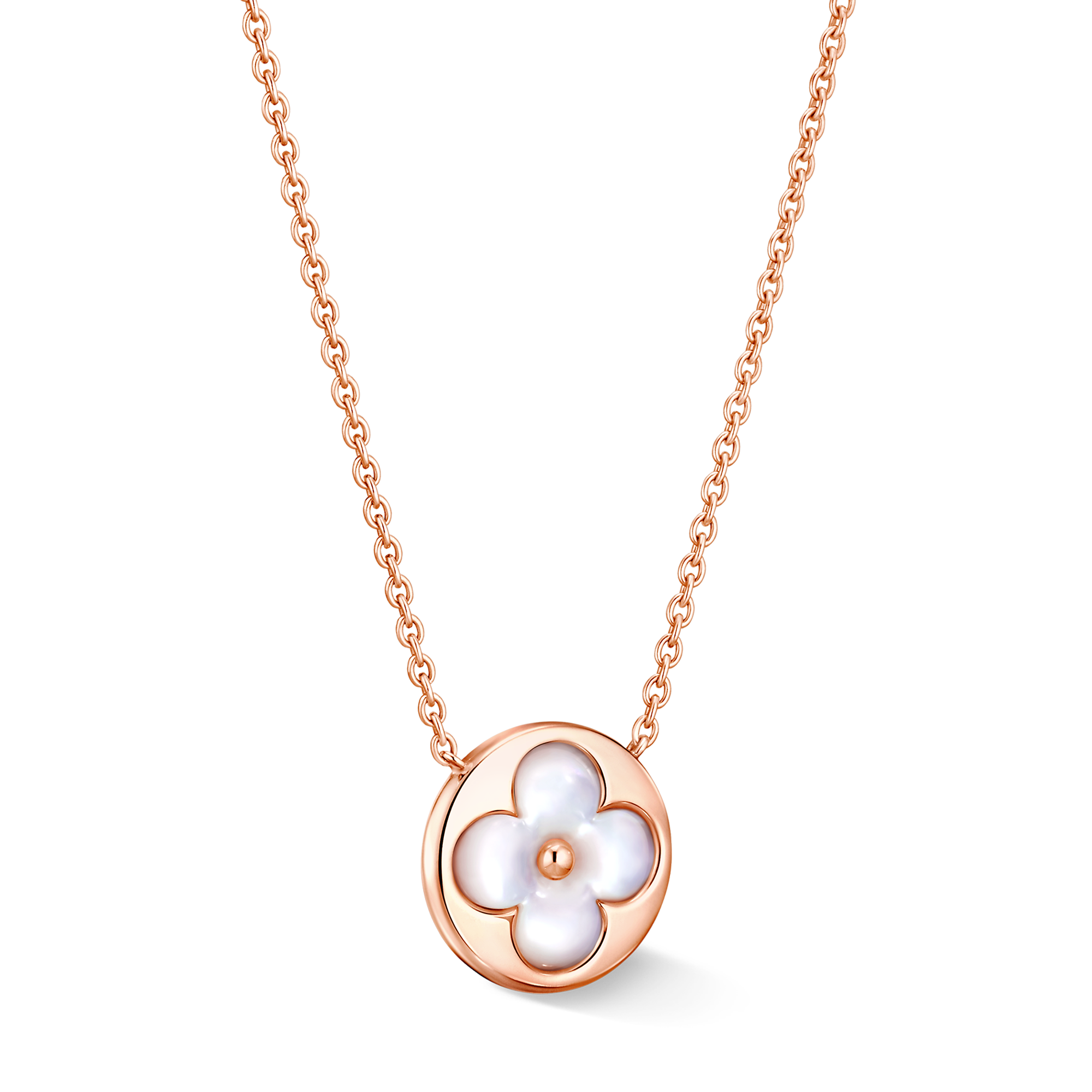 Color Blossom sun pendant, pink gold and white mother-of-pearl