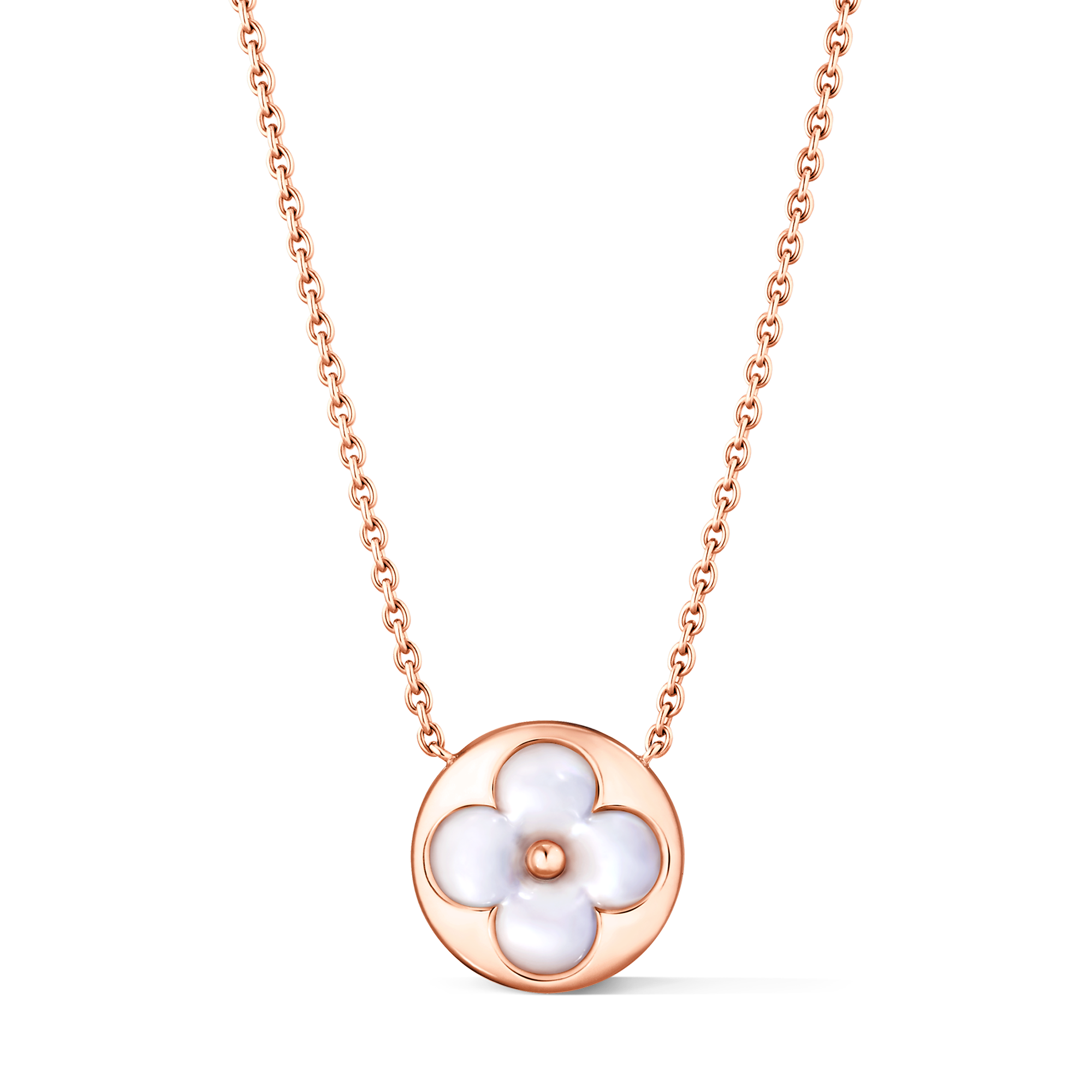 Color Blossom sun pendant, pink gold and white mother-of-pearl