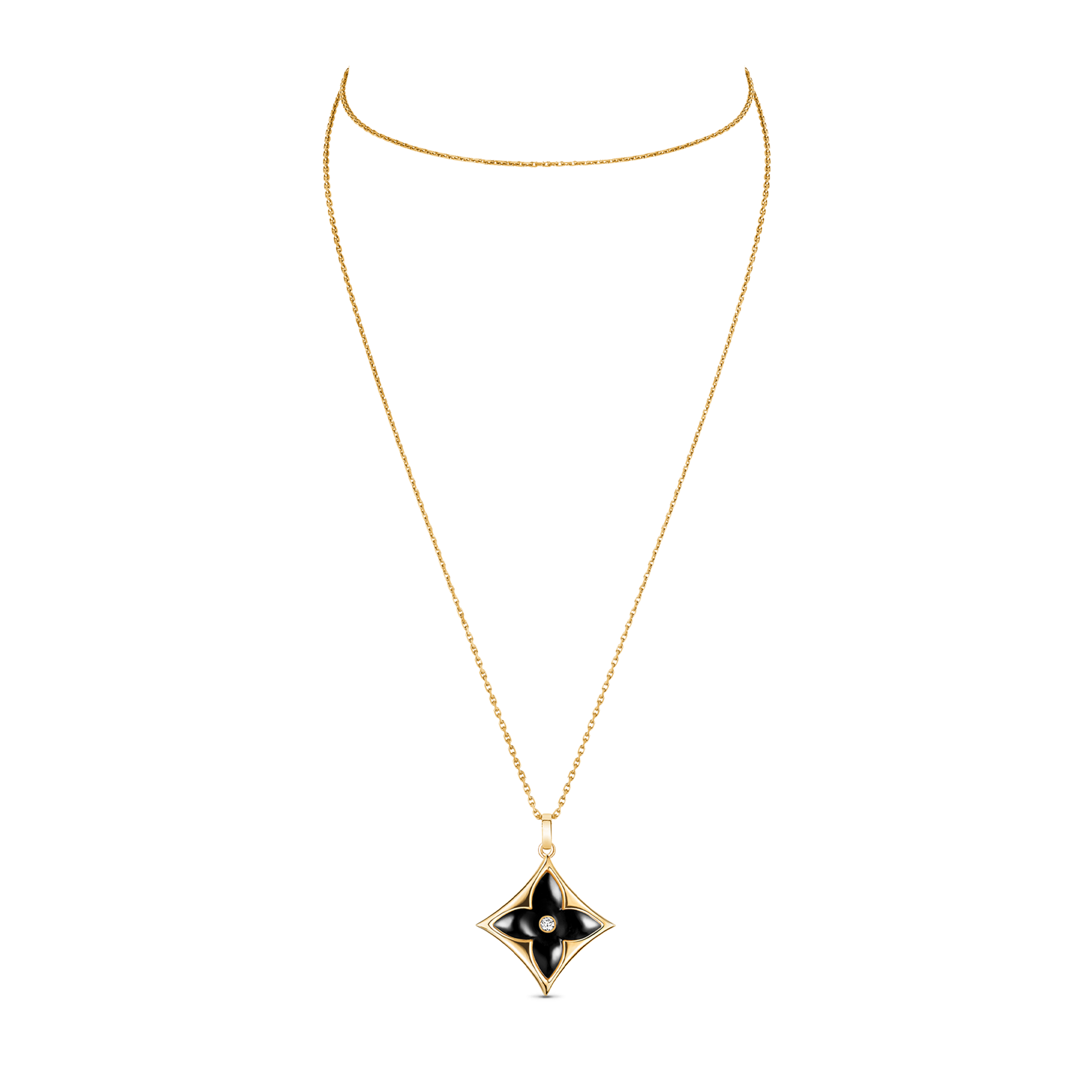  Categories Necklaces and Pendants  Color Blossom XL Star Medallion, Yellow Gold, Onyx and Diamond | Louis Vuitton ® (Product zoom)