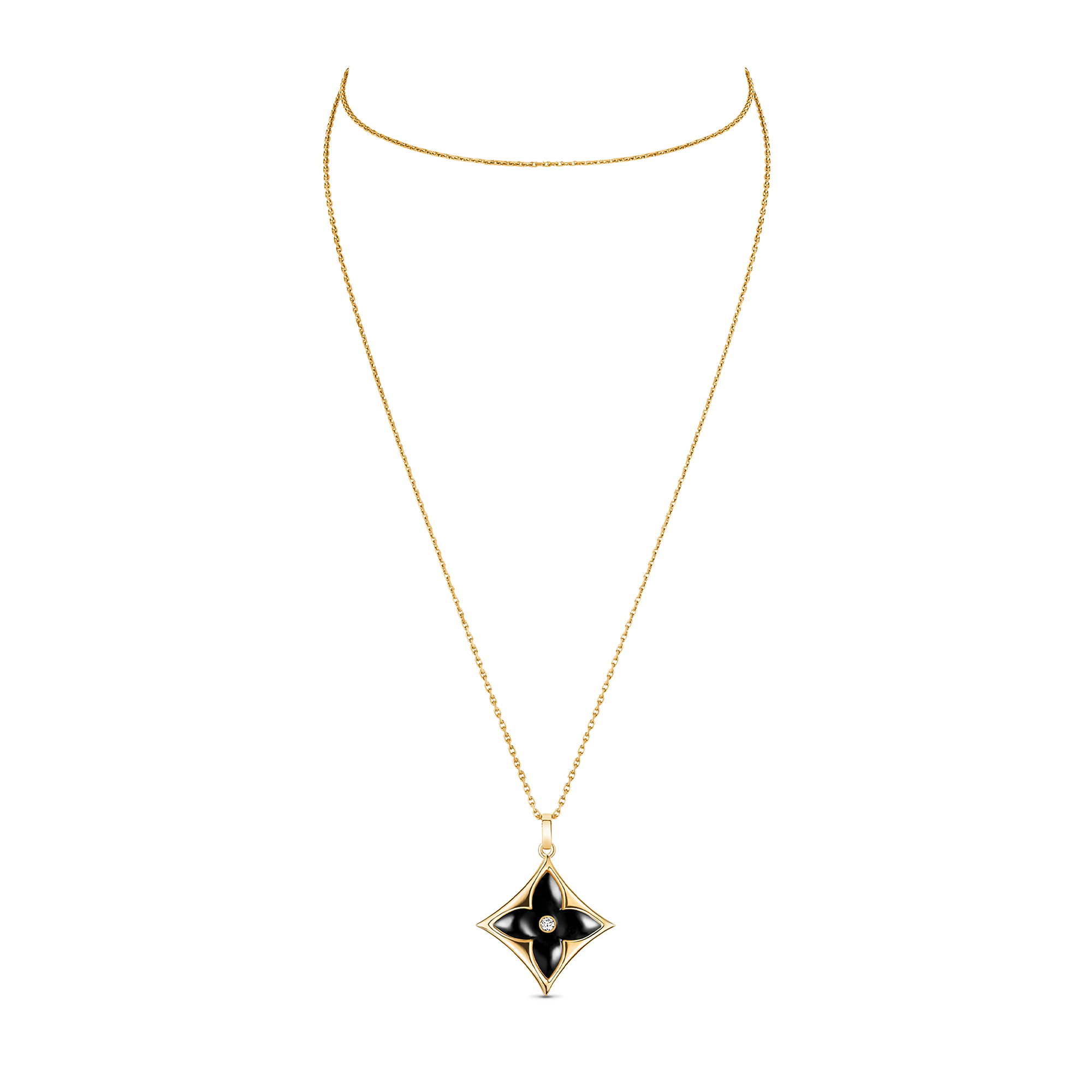Color Blossom XL Star Medallion, Yellow Gold, Onyx and Diamond