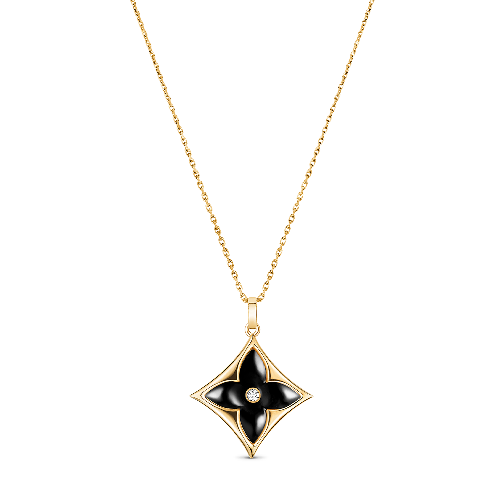 Color Blossom XL Star Medallion, Yellow Gold, Onyx and Diamond