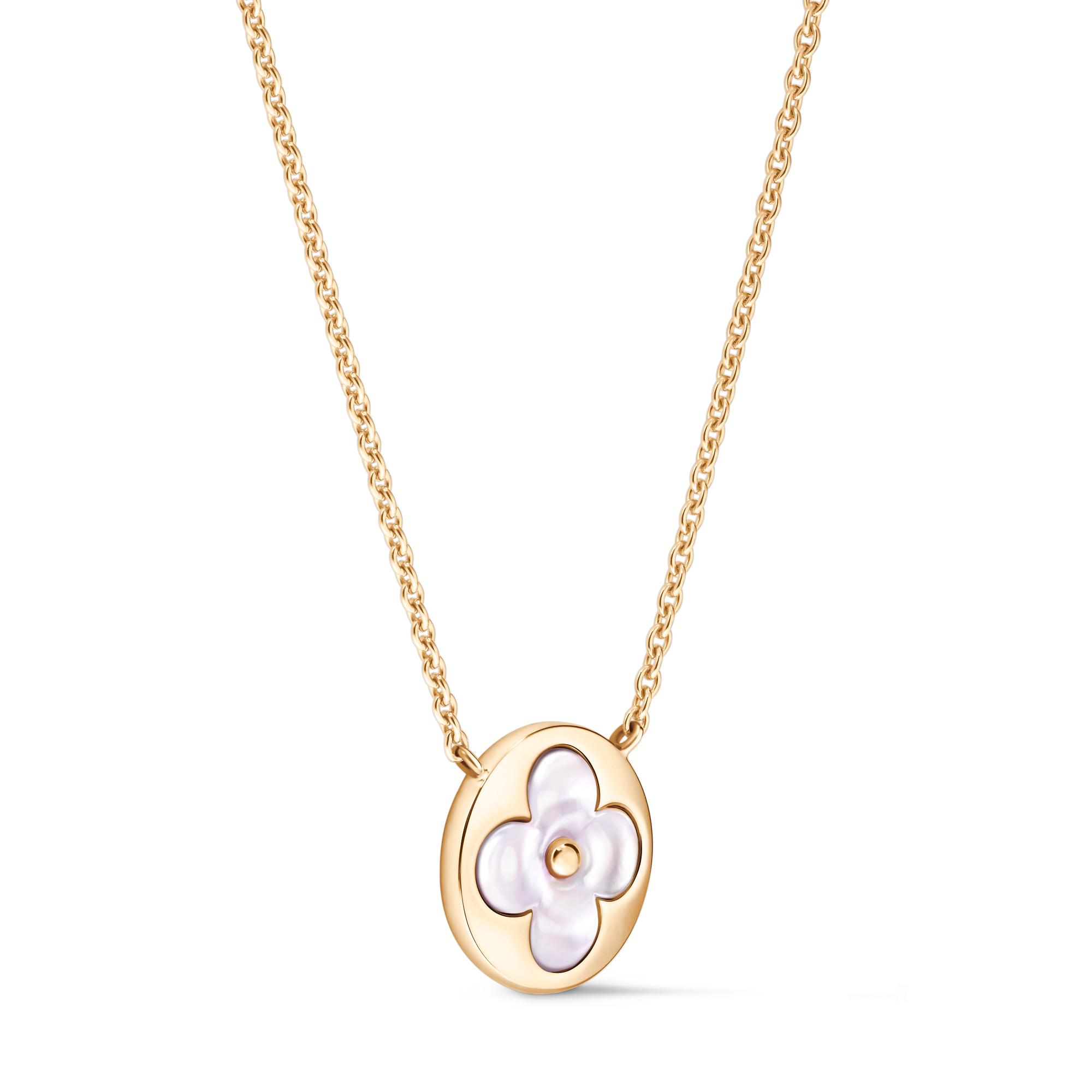 Color Bossom M Sun Pendant, Yellow Gold and White Mother-of-Pearl