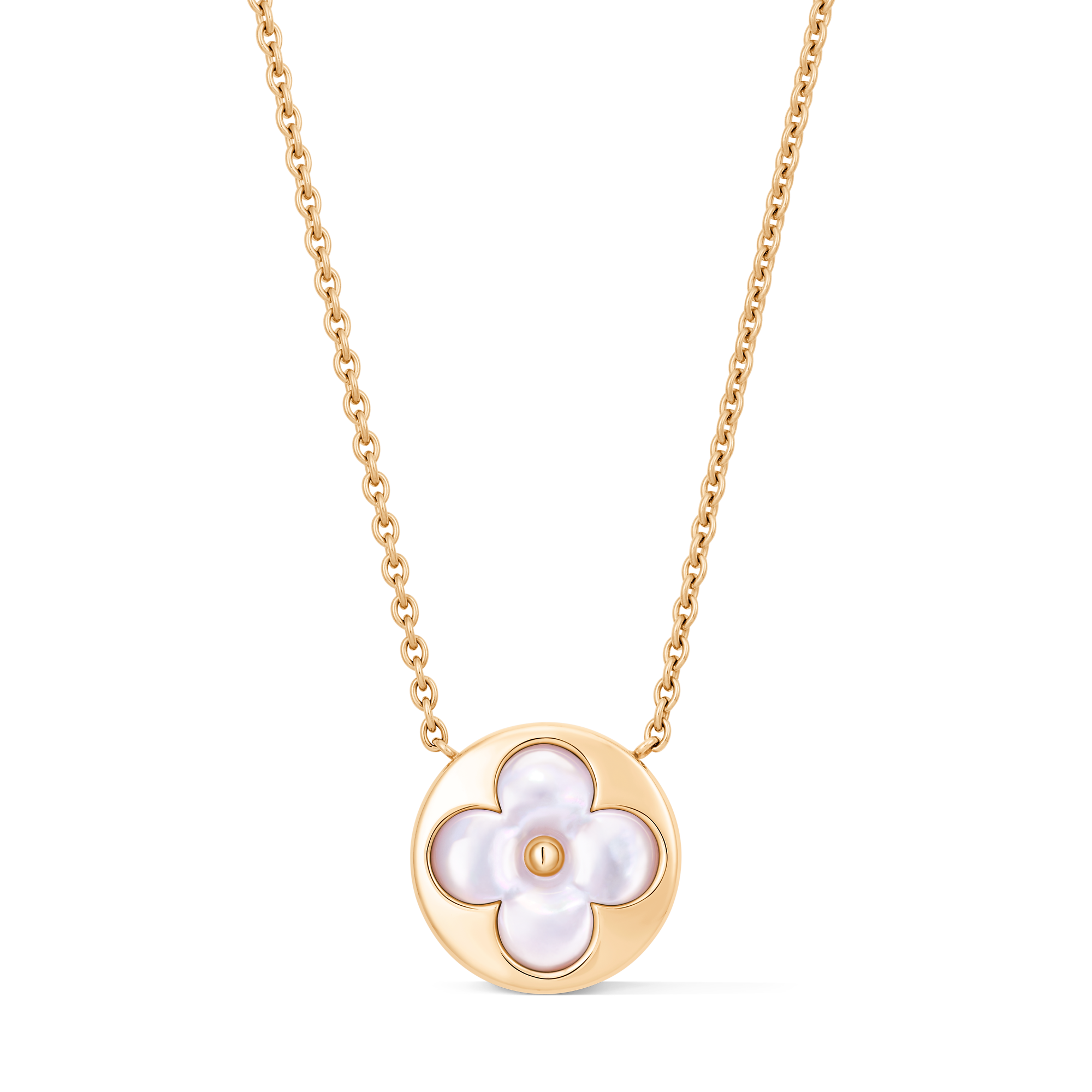 Color Bossom M Sun Pendant, Yellow Gold and White Mother-of-Pearl