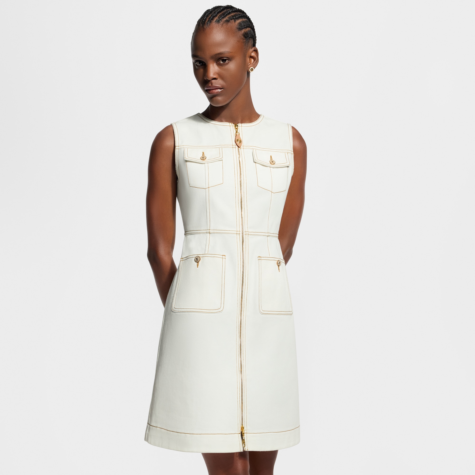 LOUIS VUITTON Contrast Stitch Utility Dress White. Size 40 LOUIS VUITTON Contrast Stitch Utility Dress White. Size 40