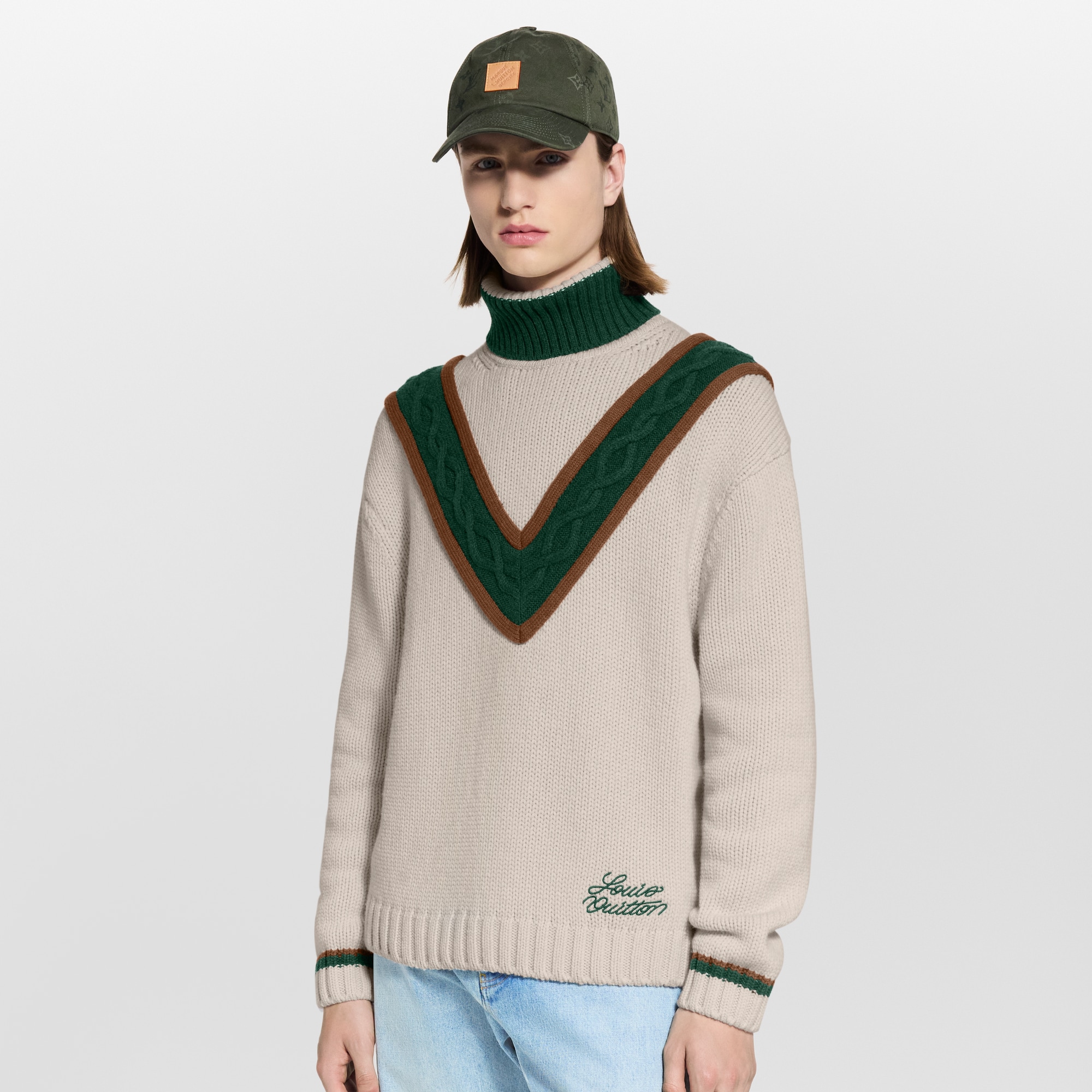  Ready-to-Wear All Ready-to-Wear Contrasting Cable Knit Turtleneck | Louis Vuitton ® (Product zoom)