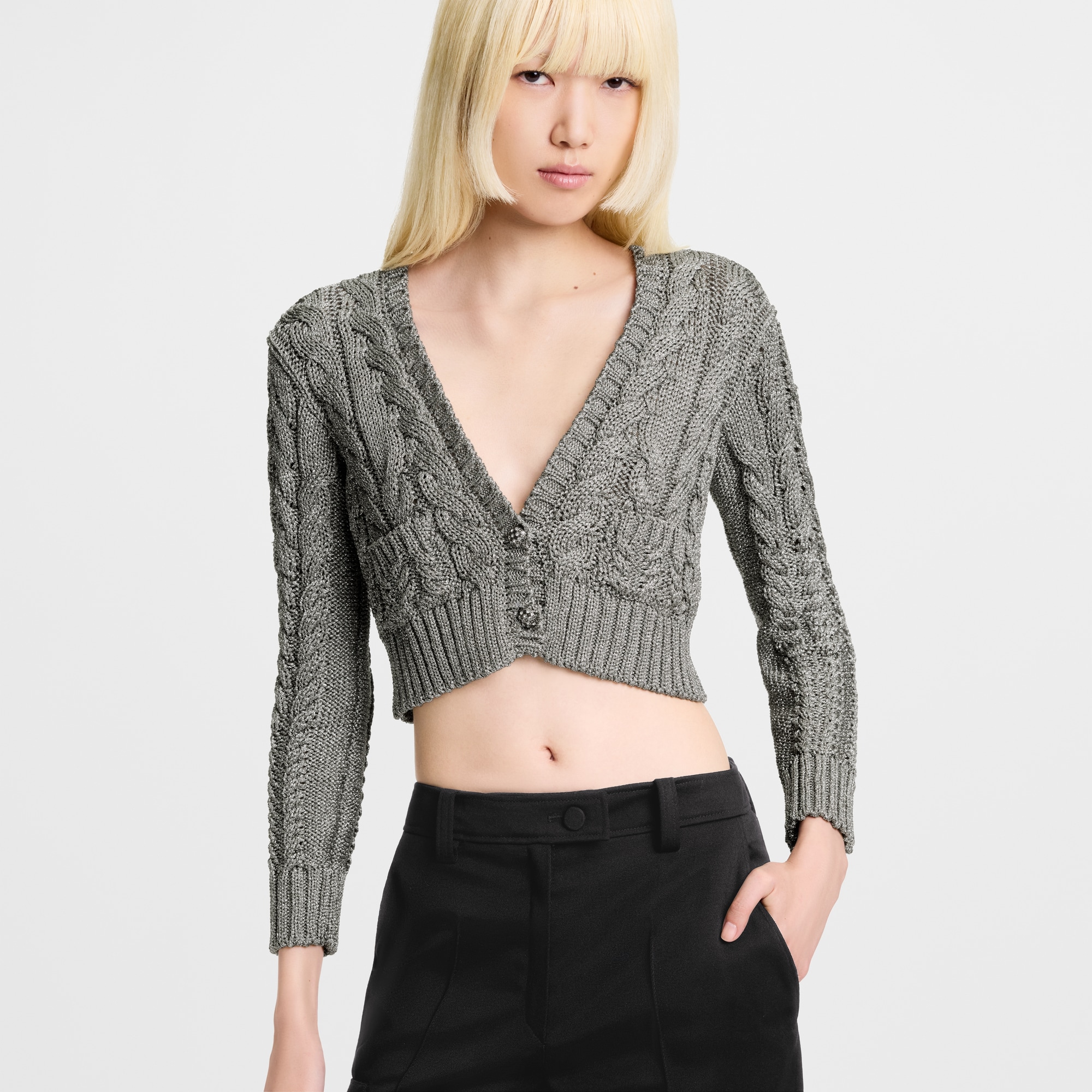  Ready-to-Wear Knitwear Cropped Cable Knit Cardigan | Louis Vuitton ® (Product zoom)