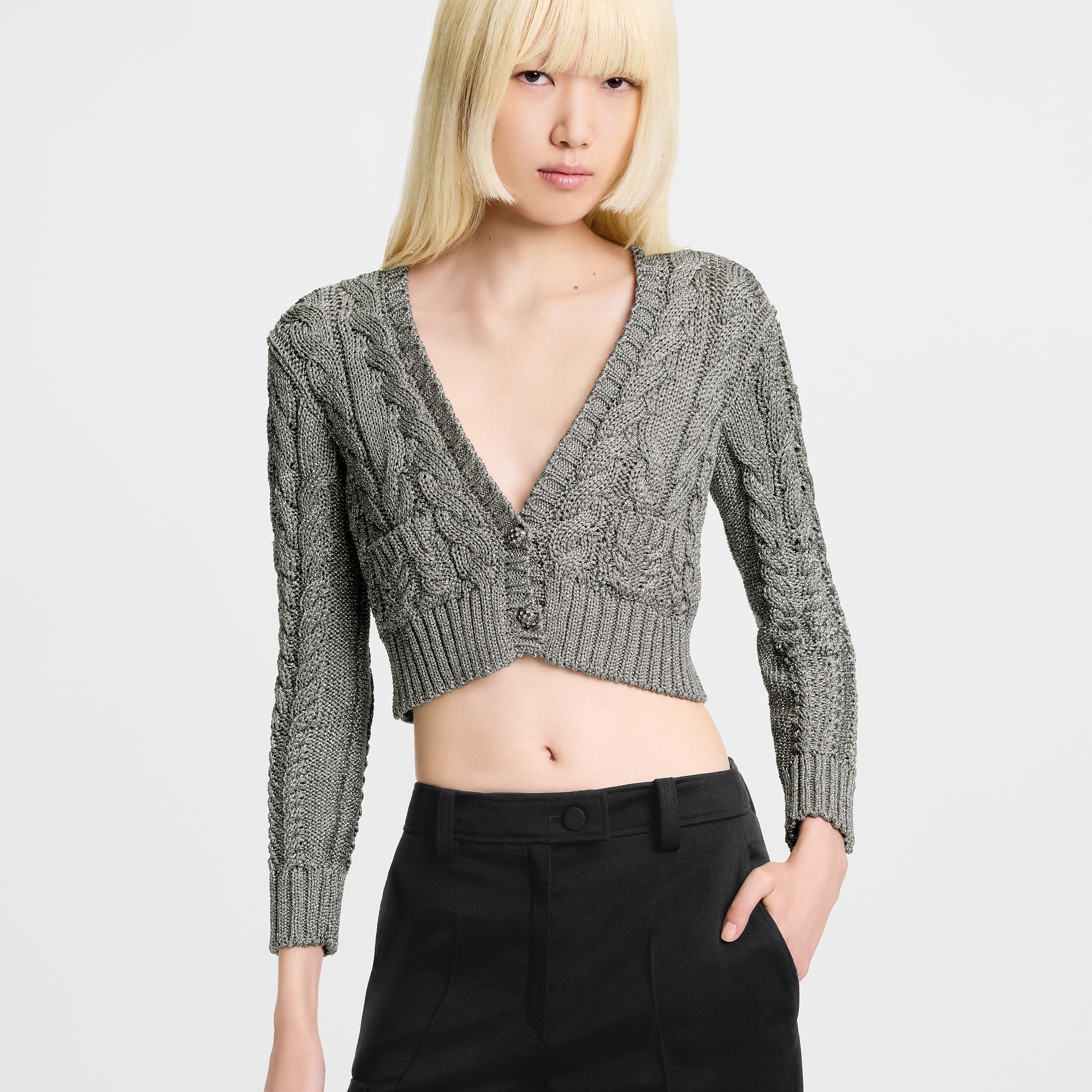 Cropped Cable Knit Cardigan