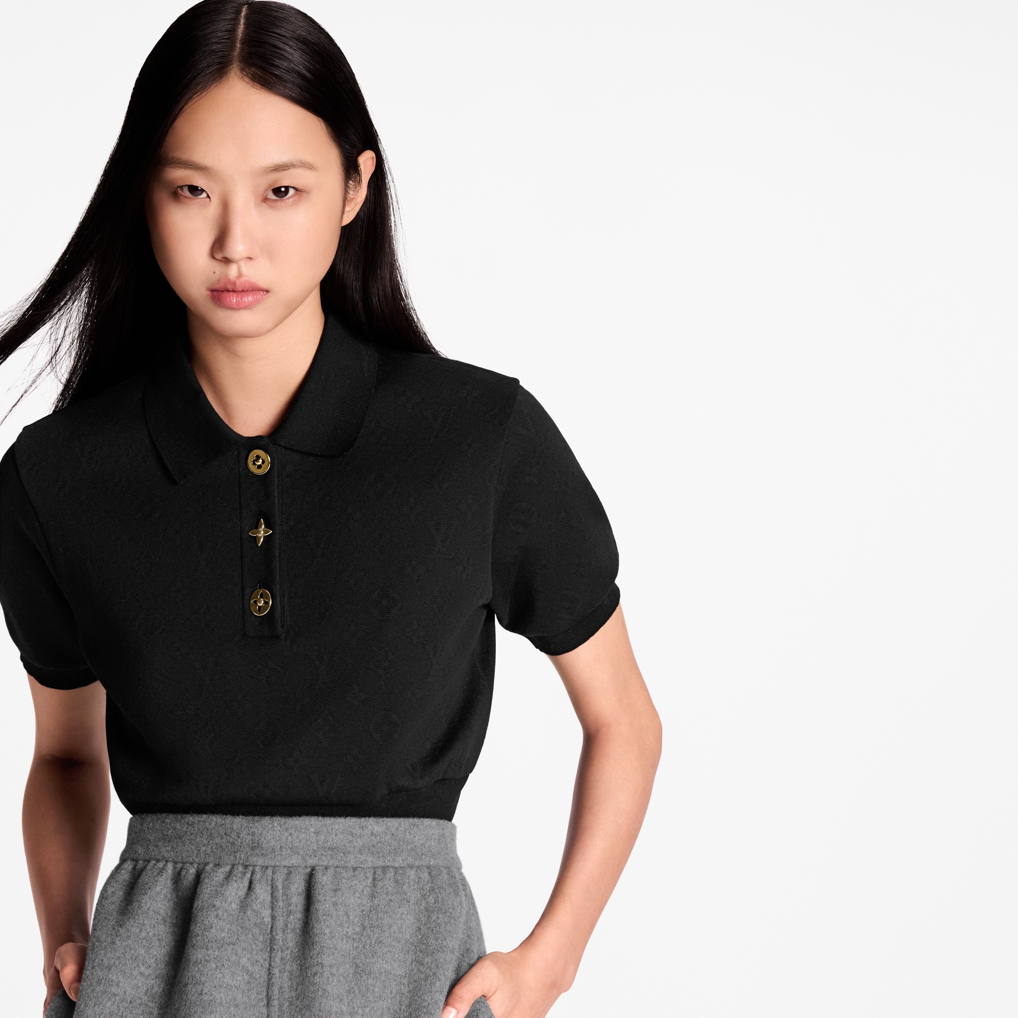  Ready-to-Wear Tops Cropped Monogram Button Polo Top | Louis Vuitton ® (Product zoom)