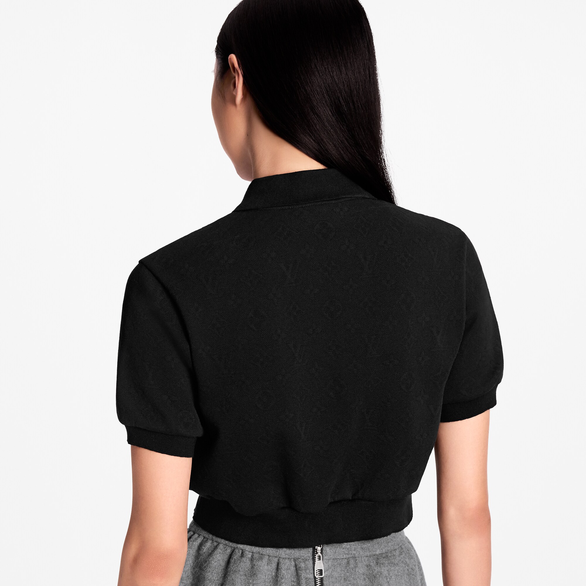Cropped Monogram Button Polo Top