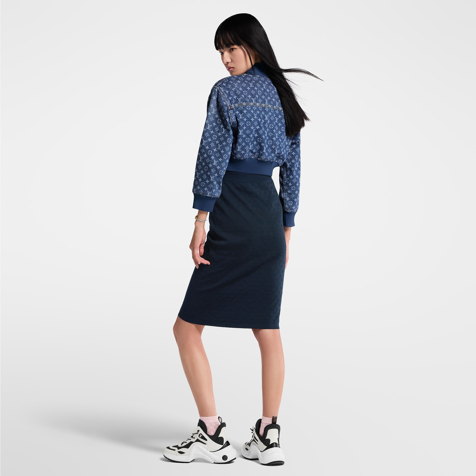 Cropped Monogram Denim Bomber Jacket