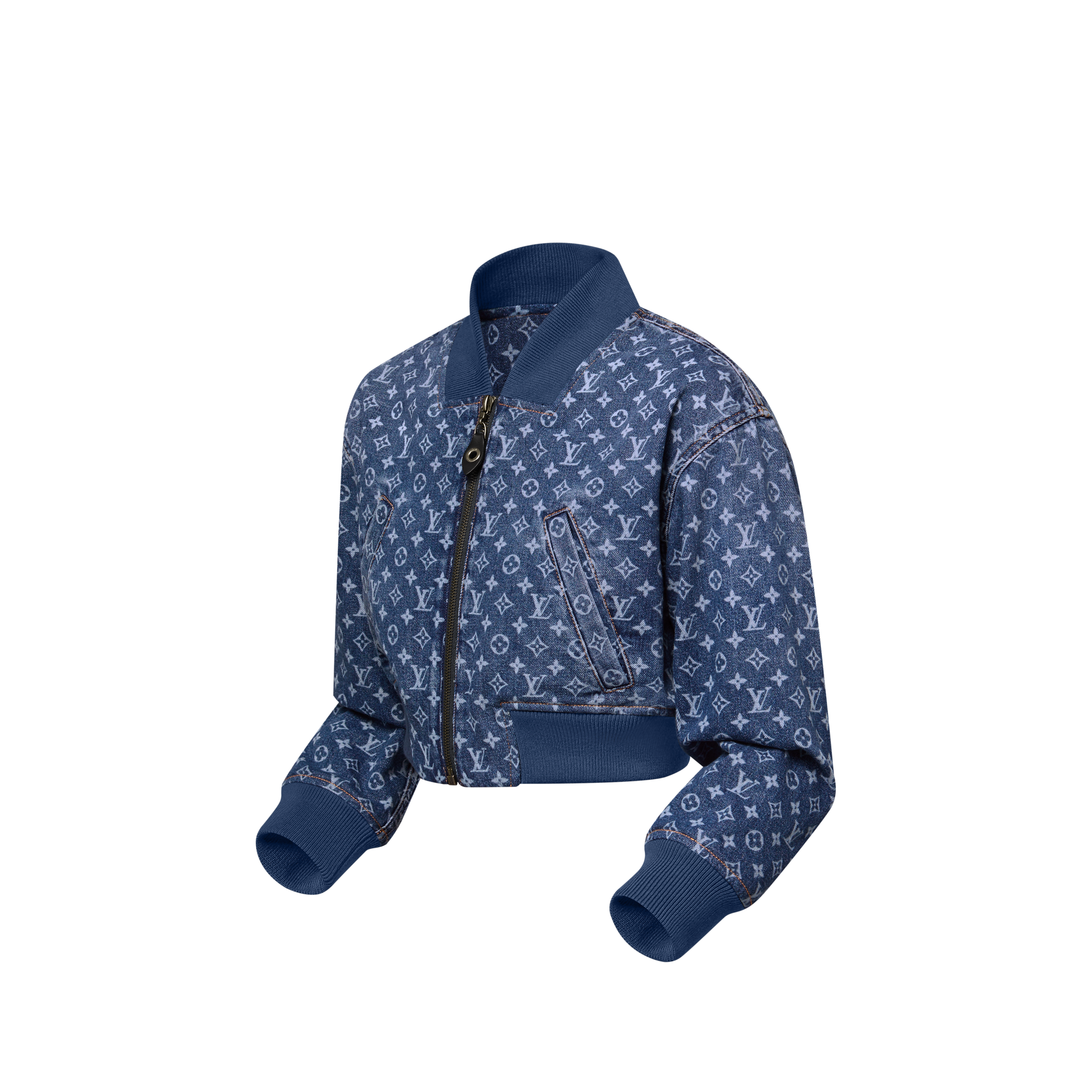 Cropped Monogram Denim Bomber Jacket