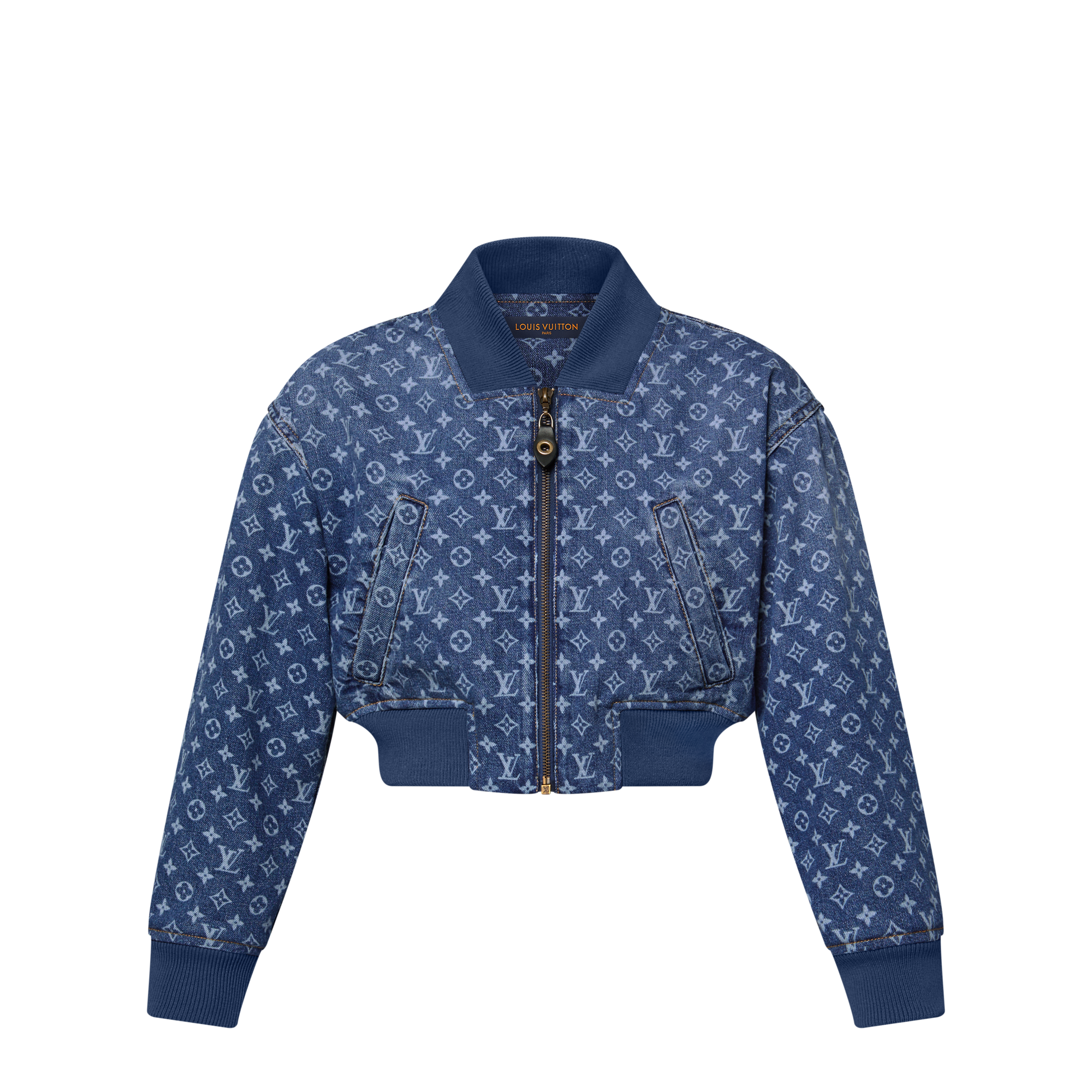 Cropped Monogram Denim Bomber Jacket