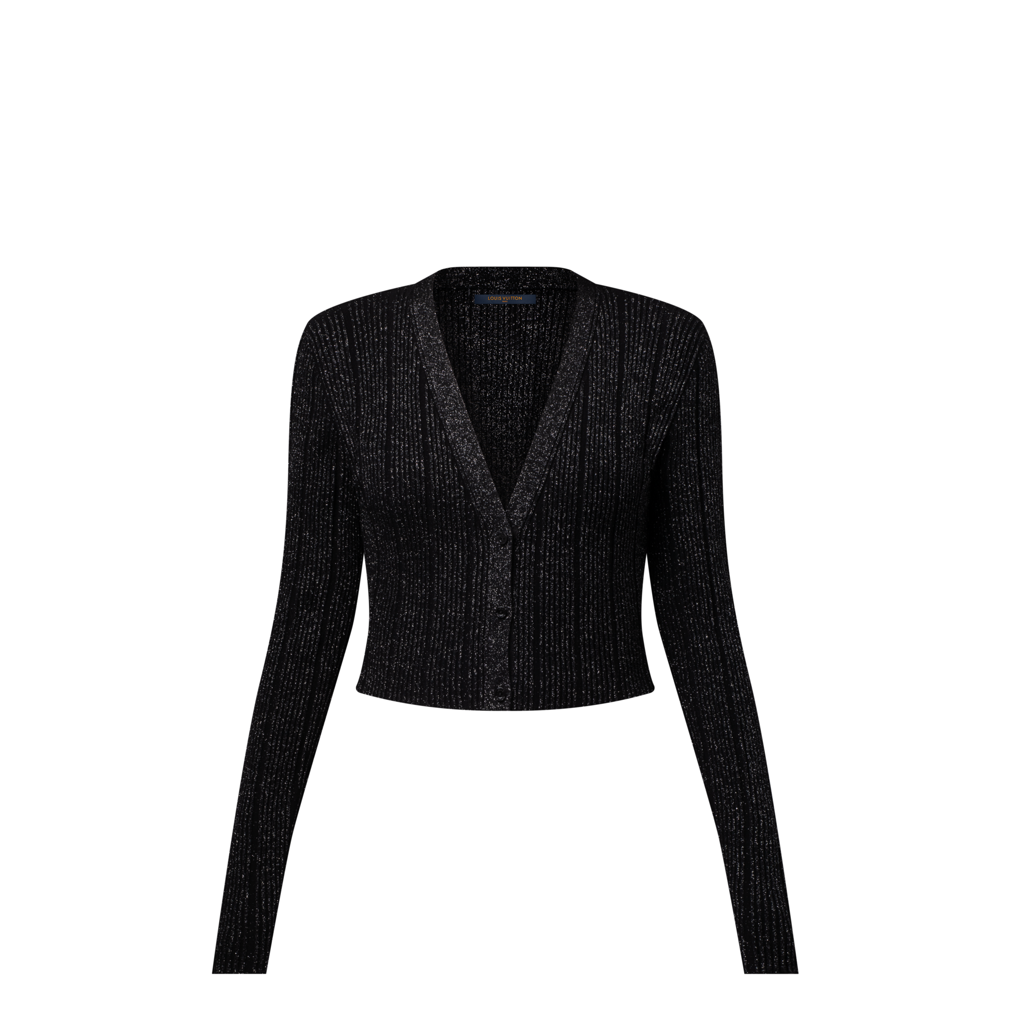  Ready-to-Wear Knitwear Cropped Rib-Knit Lurex Cardigan | Louis Vuitton ® (Product zoom)