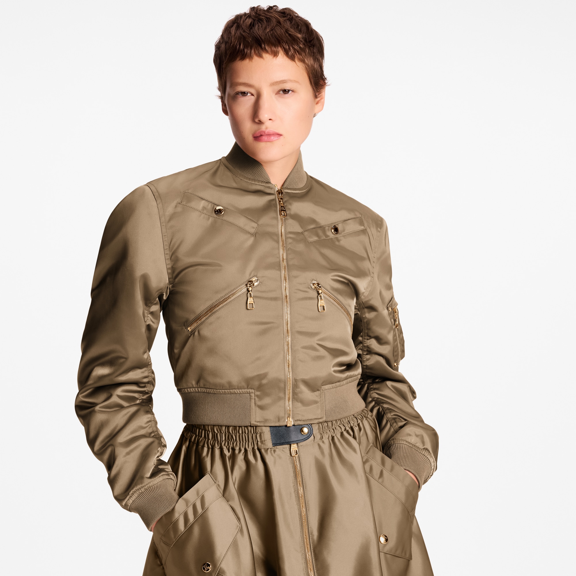  Ready-to-Wear Coats and Jackets Cropped Ruched-Sleeve Bomber Jacket | Louis Vuitton ® (Product zoom)
