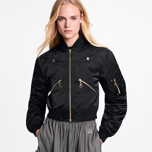 Ready-to-Wear Coats and Jackets Cropped Ruched-Sleeve Bomber Jacket | Louis Vuitton ® (Product zoom)