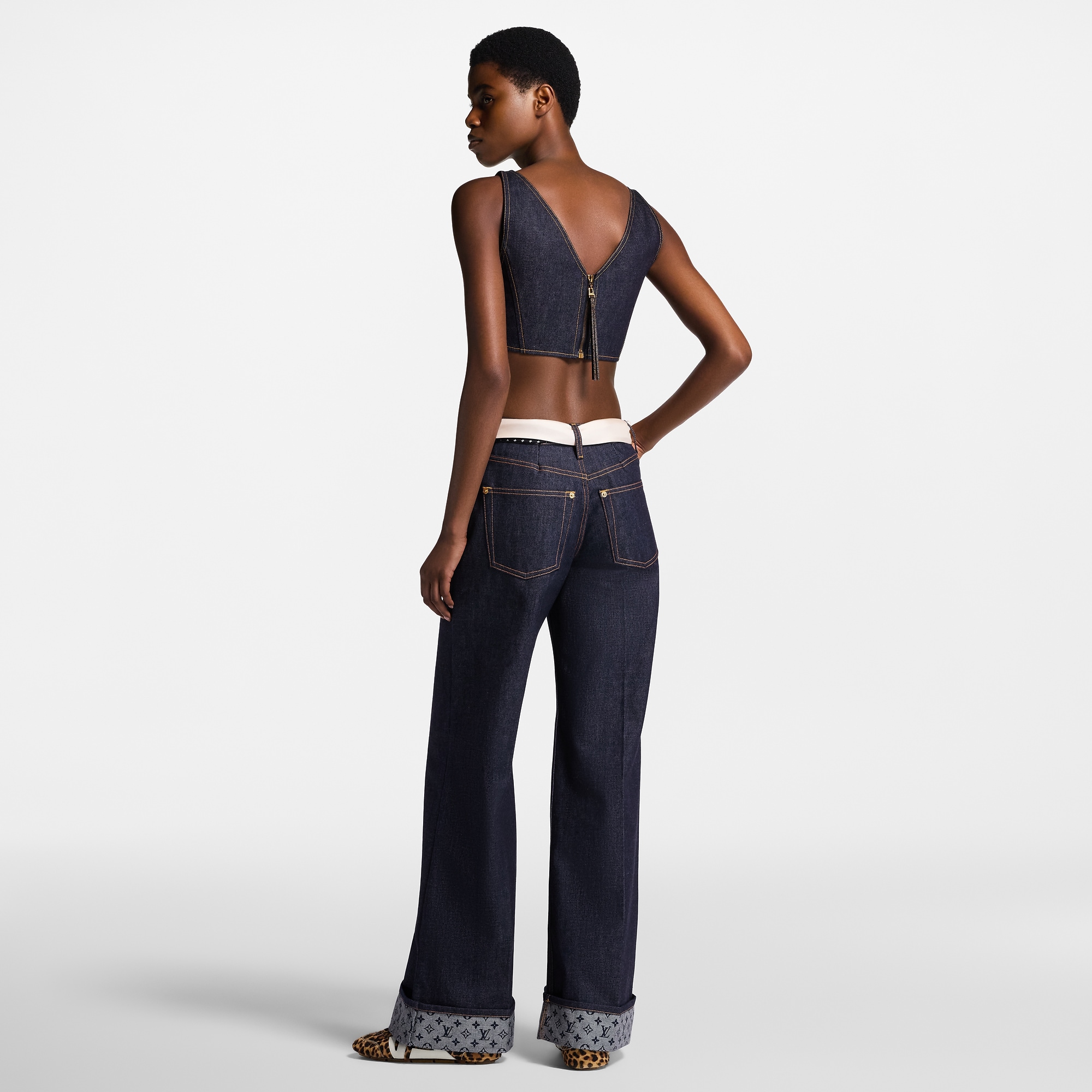 Cuffed Hem Flared Jeans