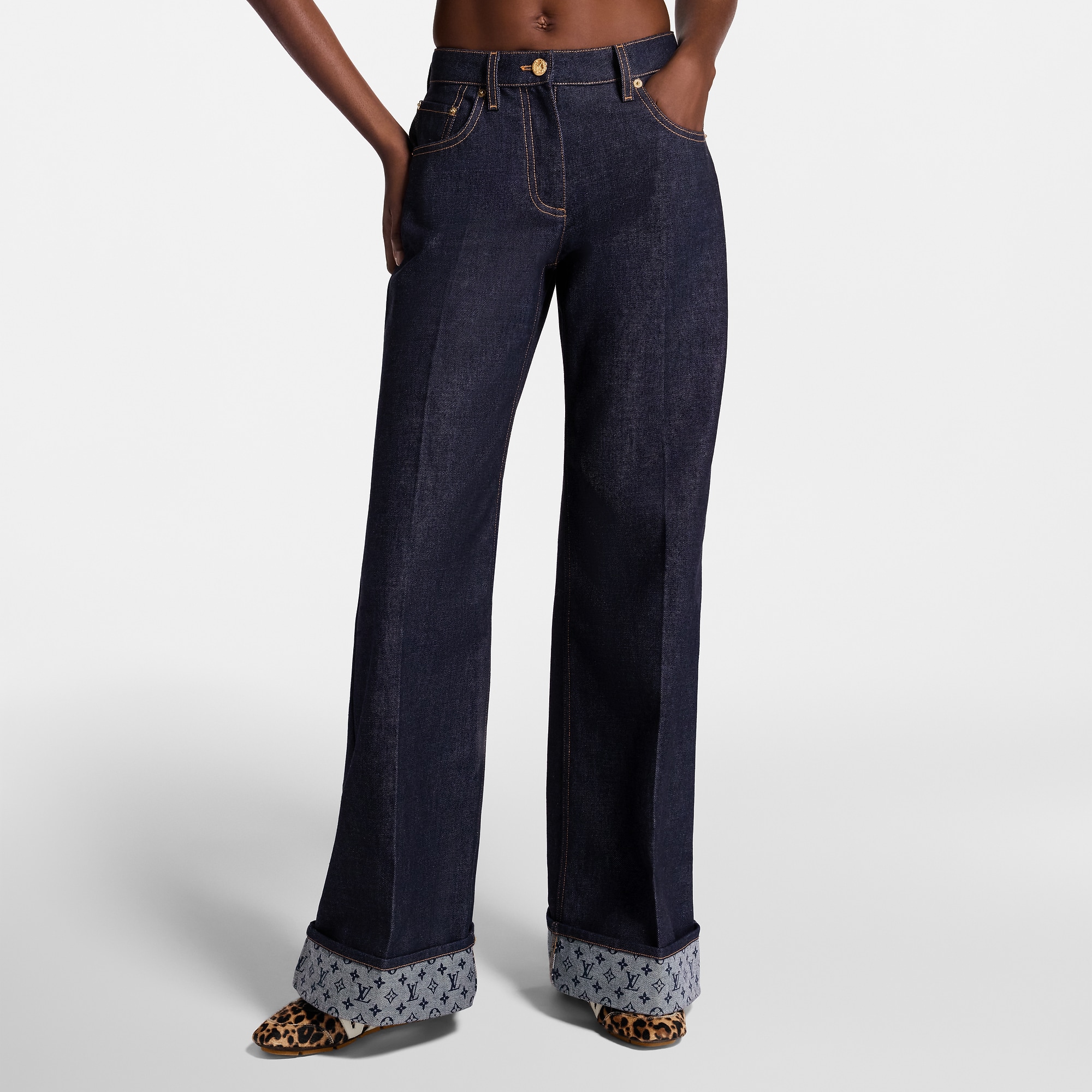 Cuffed Hem Flared Jeans