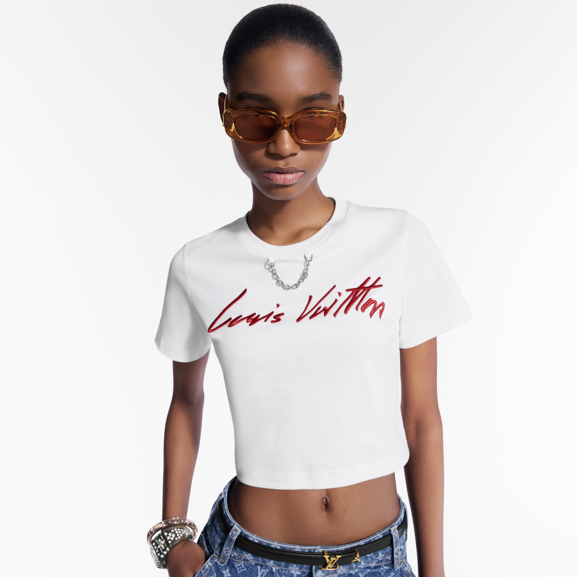  Ready-to-Wear Tops Cursive Signature Crop Top  | Louis Vuitton ® (Product zoom)
