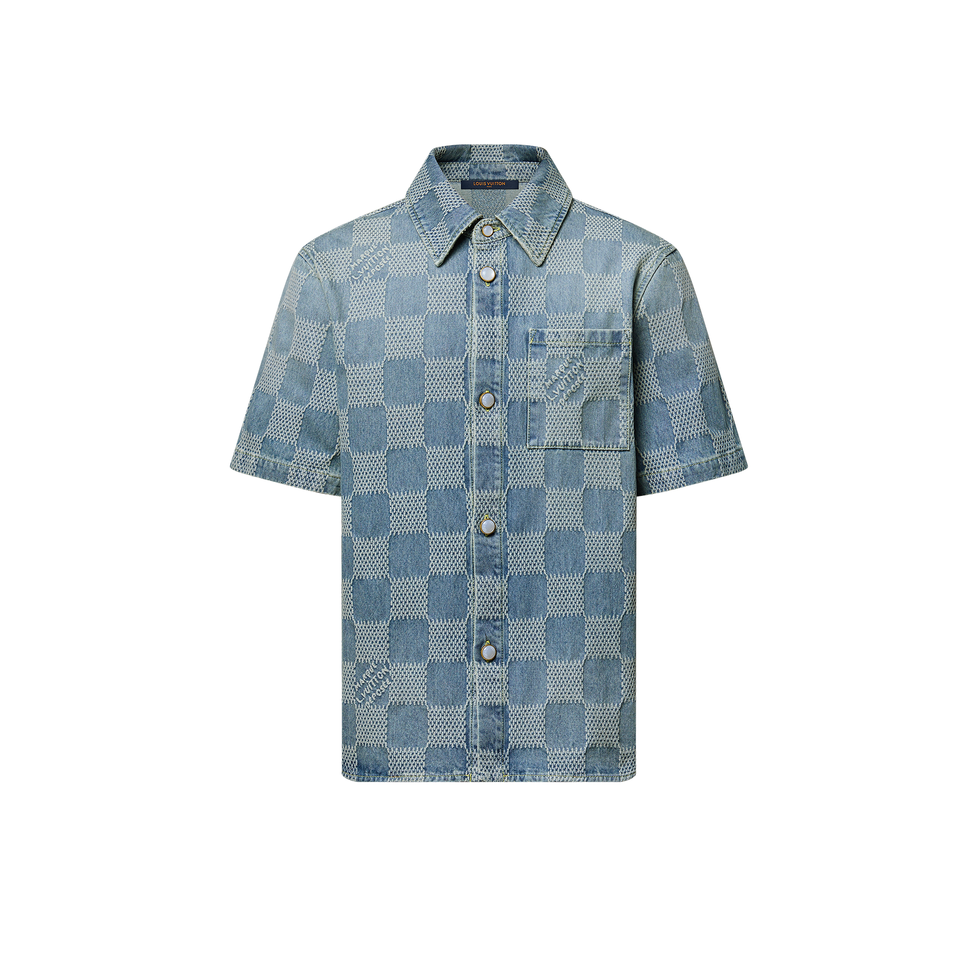 Damier 3D Light Denim Short-Sleeved Shirt