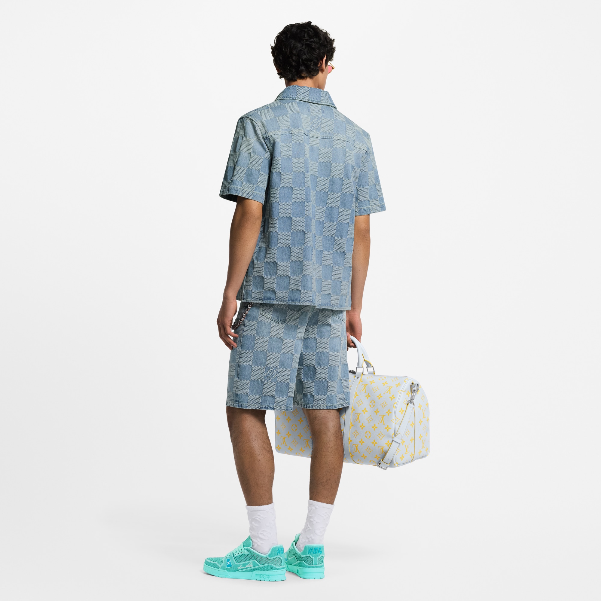 Ready-to-Wear Denim Damier 3D Light Denim Shorts | Louis Vuitton ® (Product zoom)