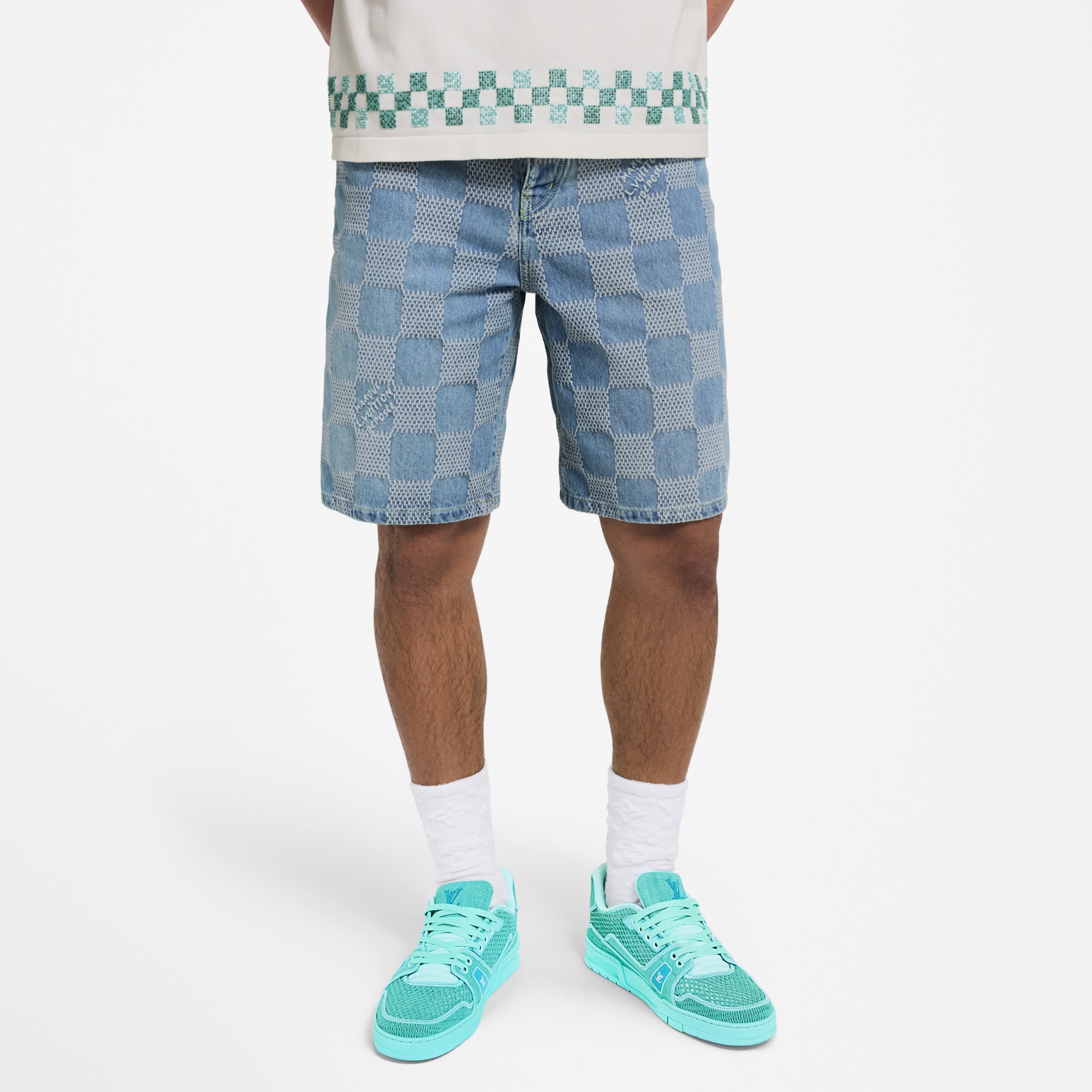  Ready-to-Wear Denim Damier 3D Light Denim Shorts | Louis Vuitton ® (Product zoom)