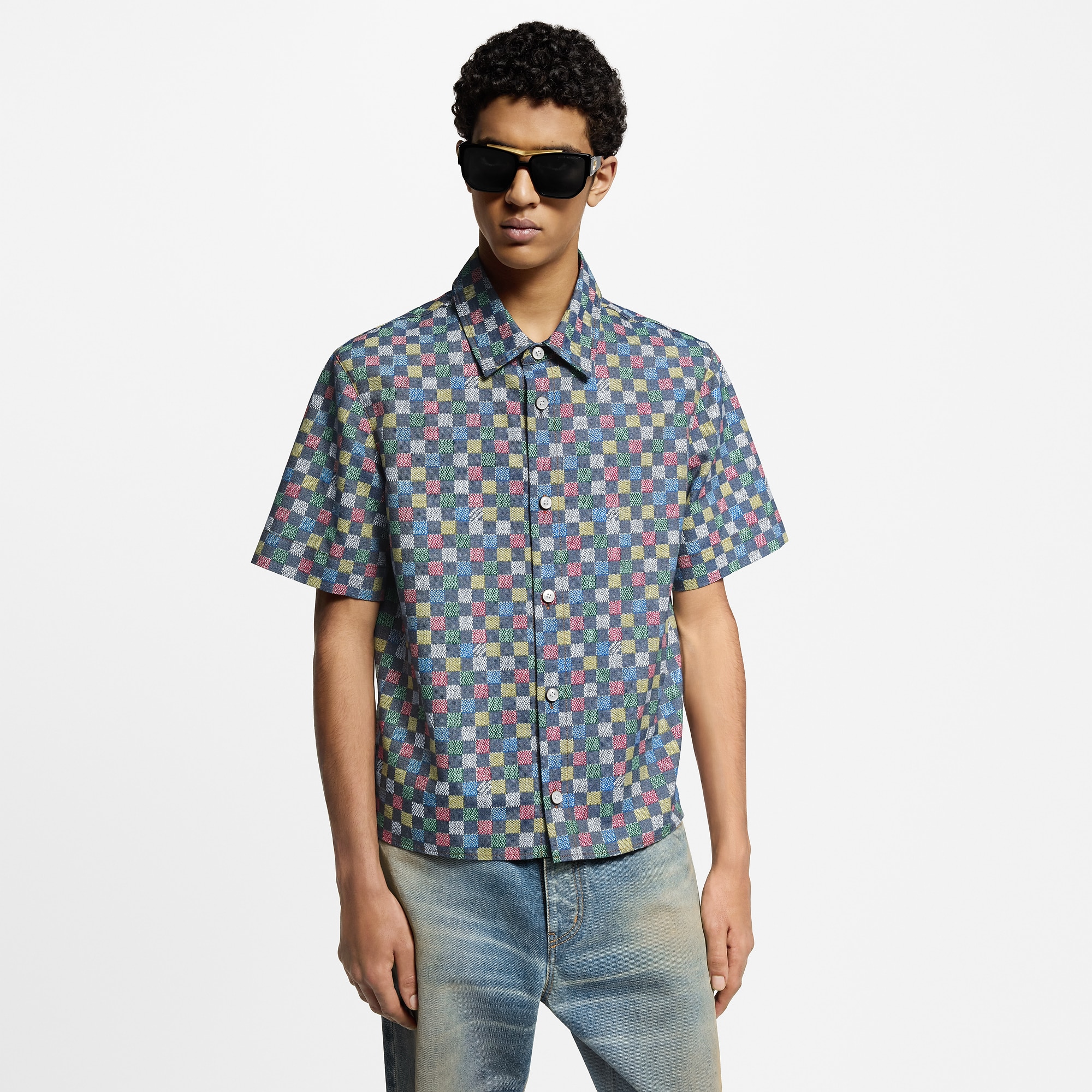 Damier Chambray Short-Sleeved Shirt