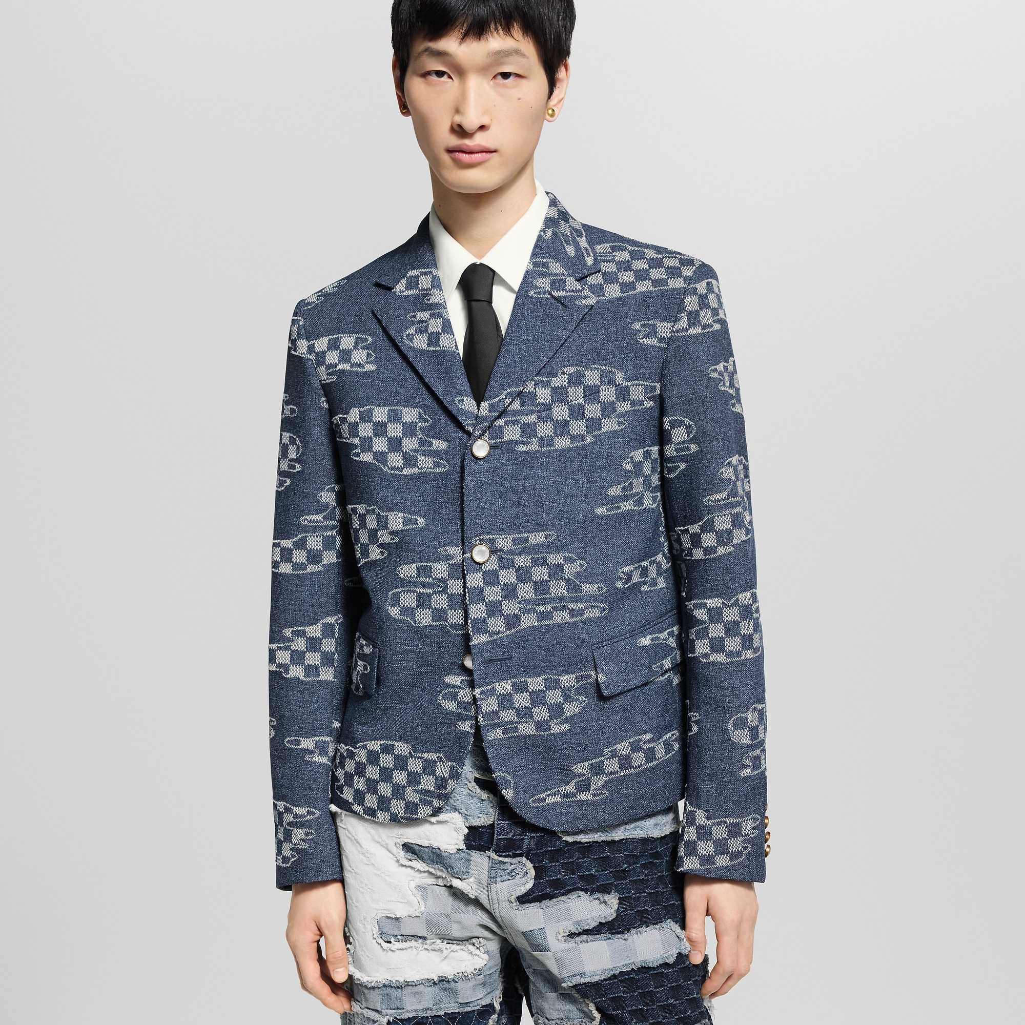Damier Cropped Single-Breasted Jacket