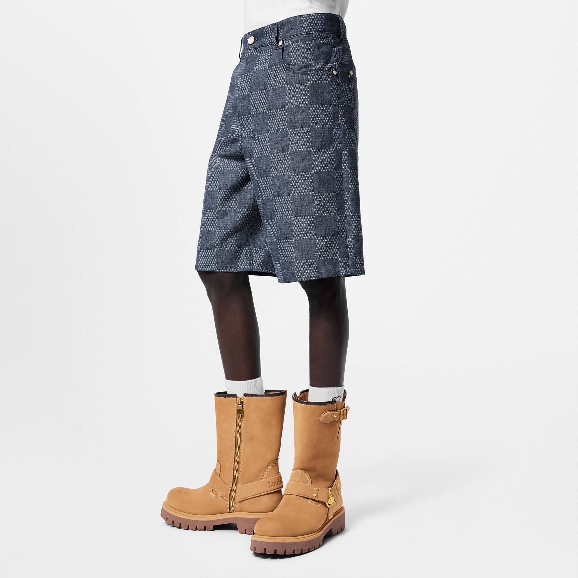  Ready-to-Wear Denim Damier Denim Chambray Shorts | Louis Vuitton ® (Product zoom)