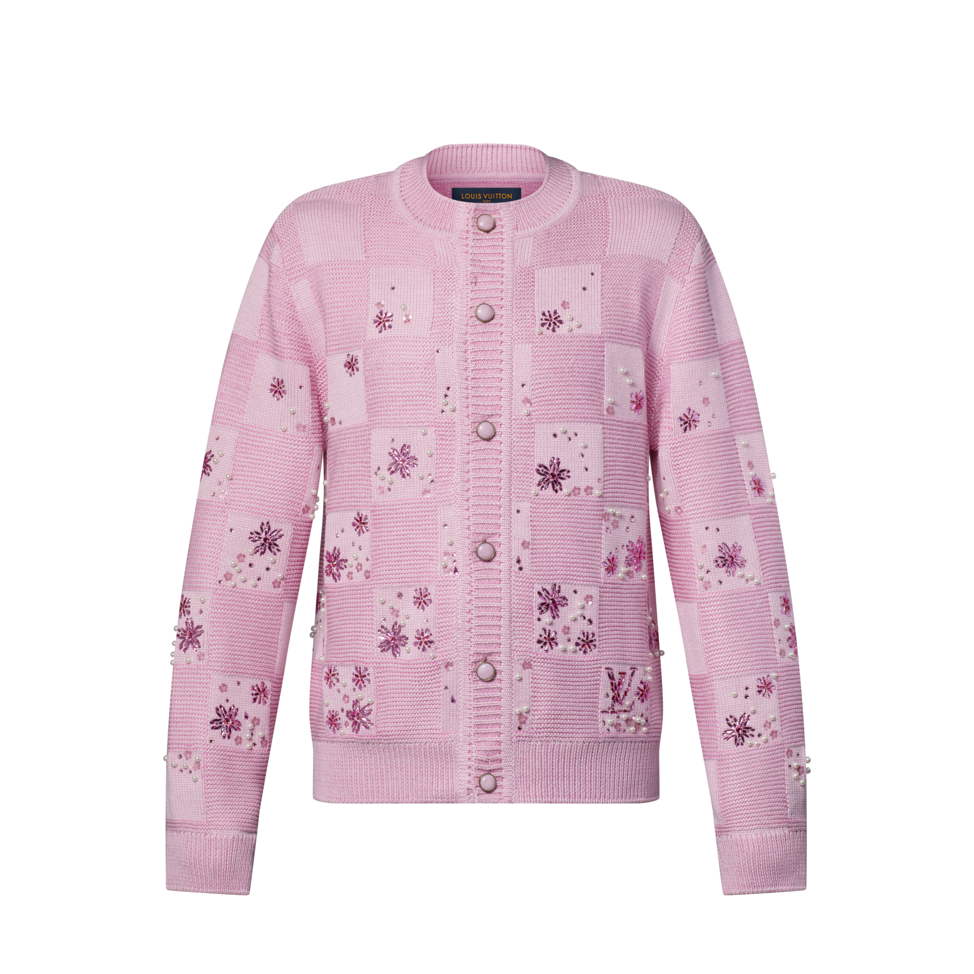  Ready-to-Wear All Ready-to-Wear Damier Embroidered Cardigan | Louis Vuitton ® (Product zoom)