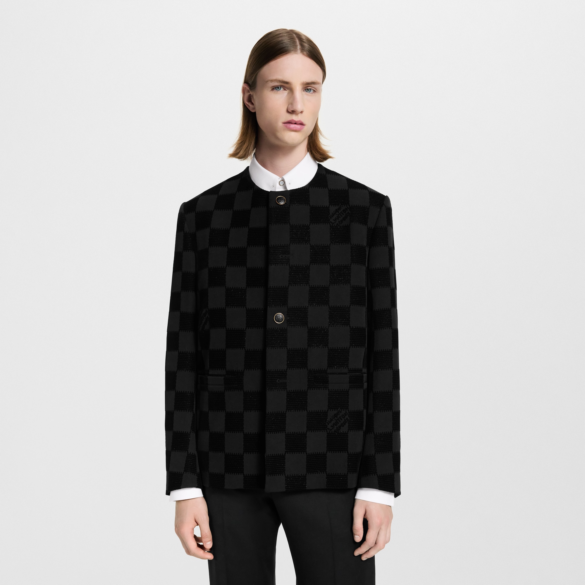  Ready-to-Wear Blazers and Jackets Damier Flock Collarless Jacket | Louis Vuitton ® (Product zoom)