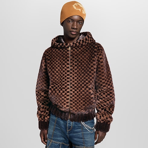 Ready-to-Wear All Ready-to-Wear Damier Intarsia Zipped Mink Hoodie | Louis Vuitton ® (Product zoom)