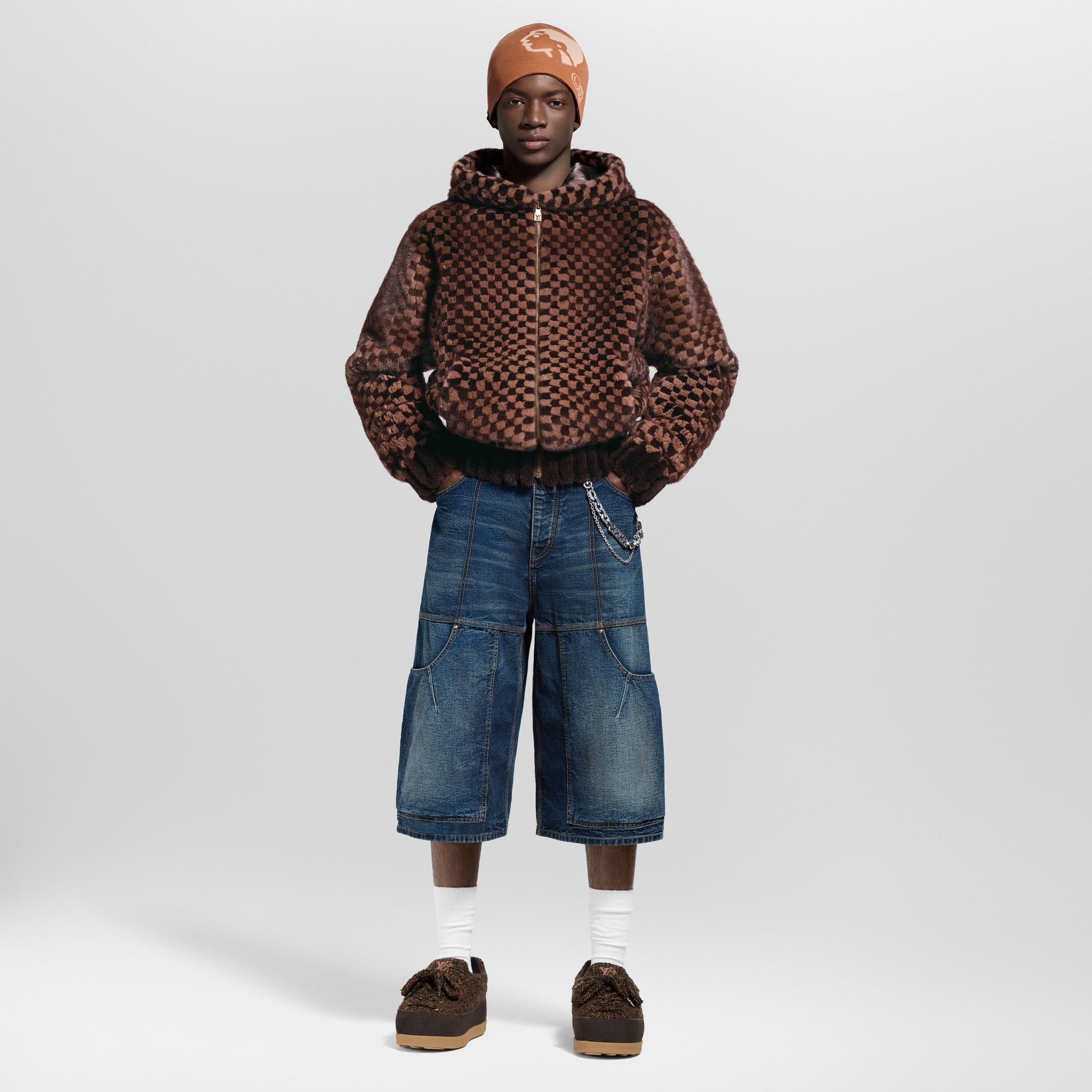  Ready-to-Wear All Ready-to-Wear Damier Intarsia Zipped Mink Hoodie | Louis Vuitton ® (Product zoom)