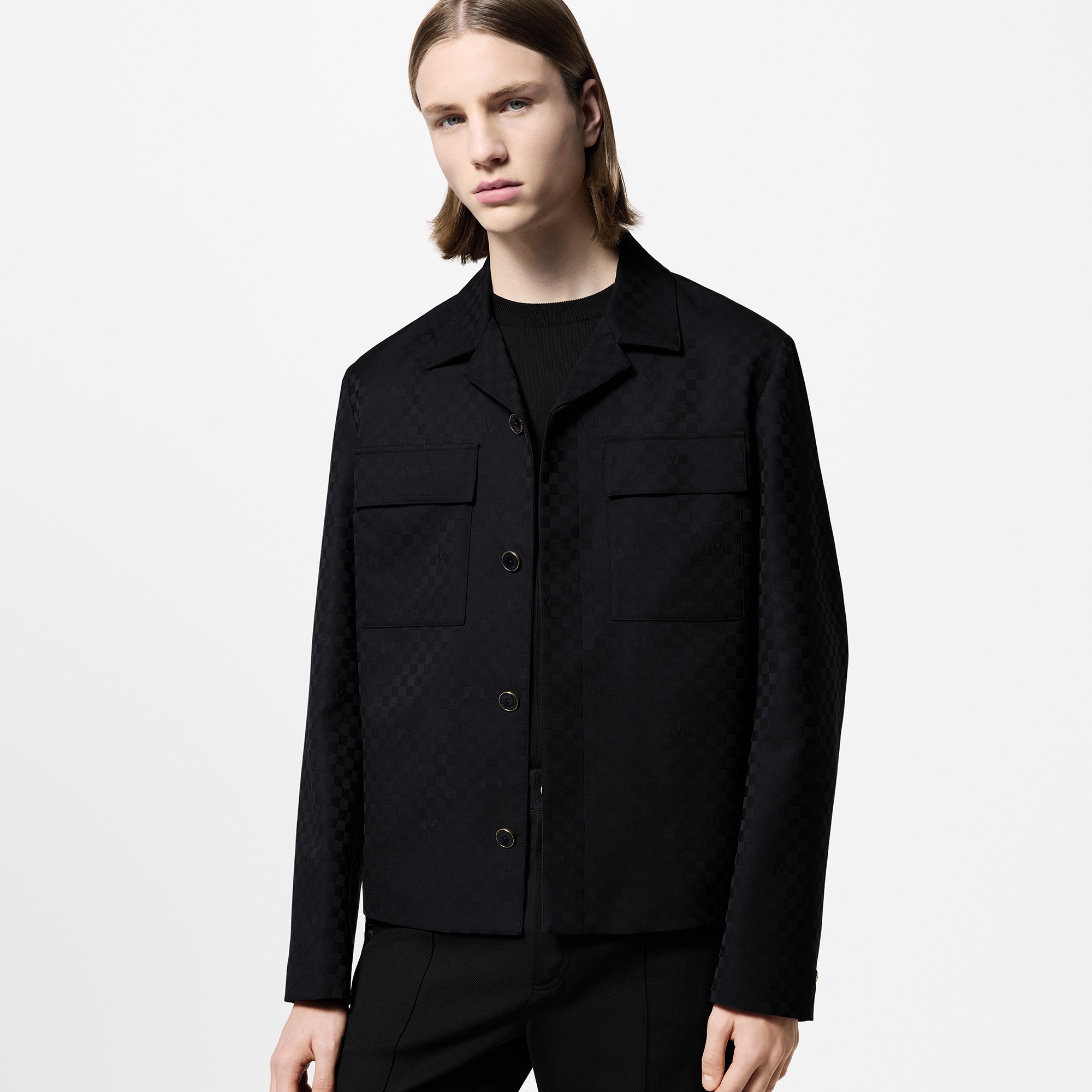  Ready-to-Wear Coats and Outerwear Damier Open Collar Wool Overshirt | Louis Vuitton ® (Product zoom)