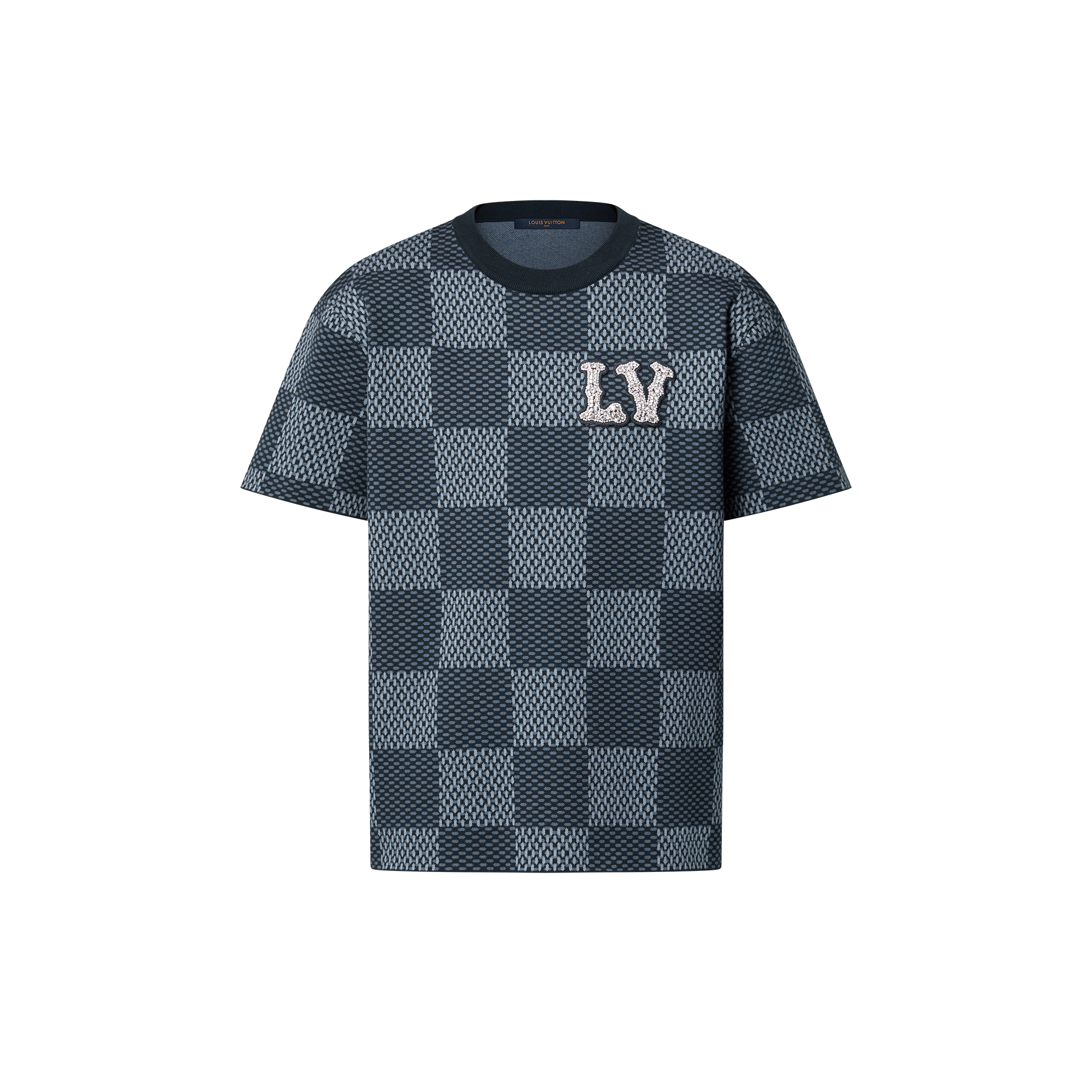 Damier Short-Sleeved Crewneck With LV Crystal Patch - Women 