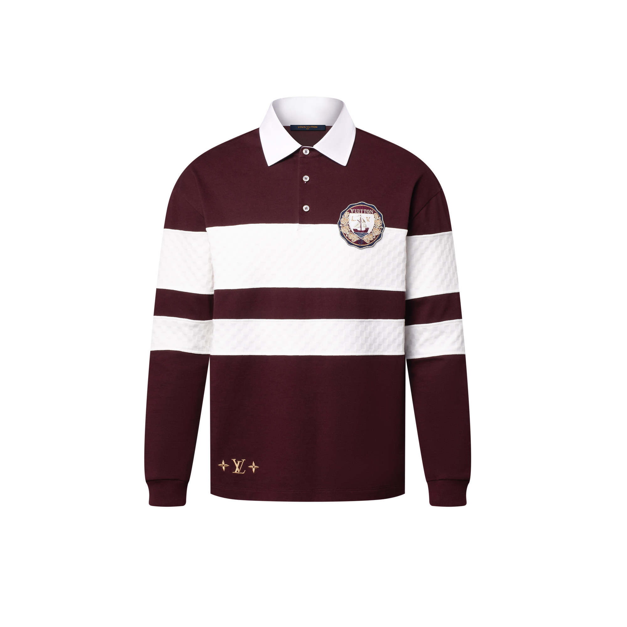 Damier Striped Long-Sleeved Polo Shirt