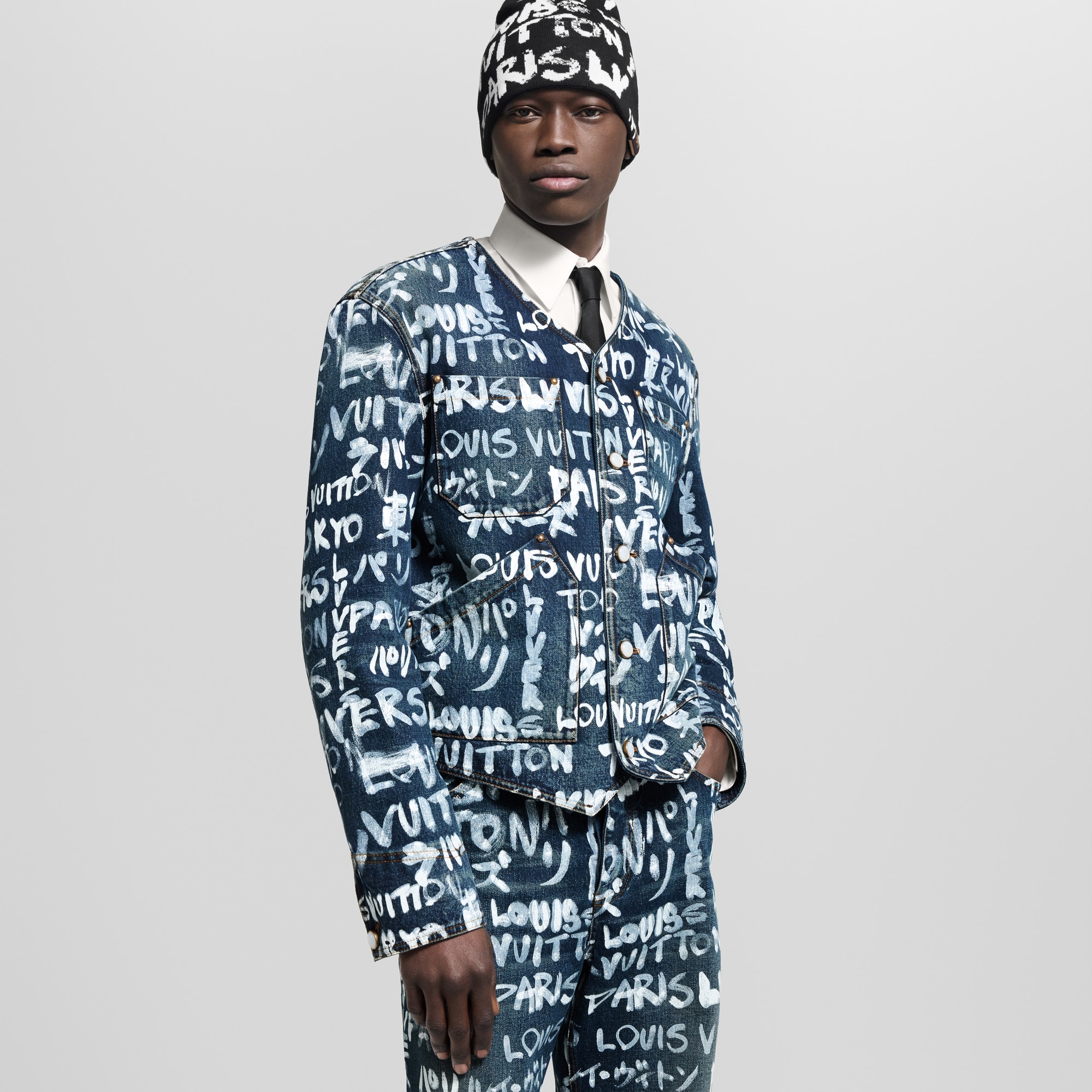  Ready-to-Wear Blazers and Jackets Denim Collarless Jacket | Louis Vuitton ® (Product zoom)