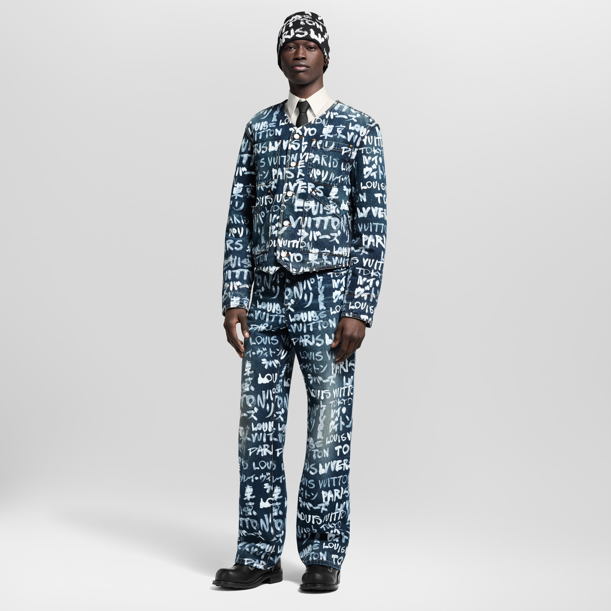  Ready-to-Wear Blazers and Jackets Denim Collarless Jacket | Louis Vuitton ® (Product zoom)
