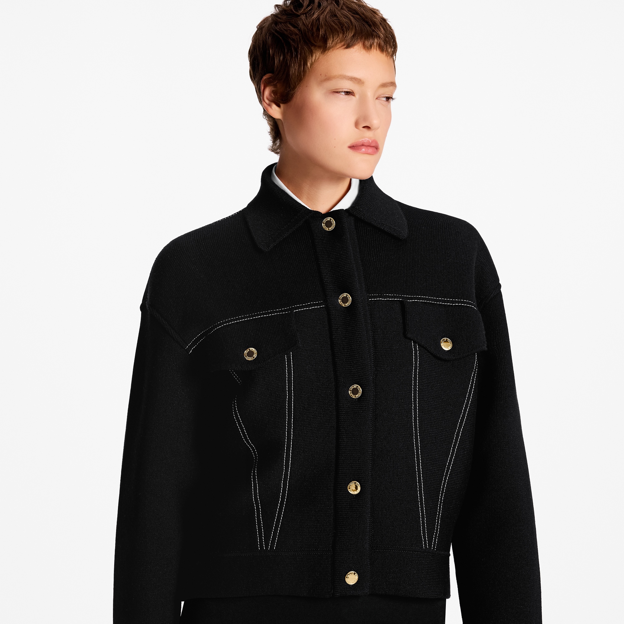 Denim-Effect Knit Jacket