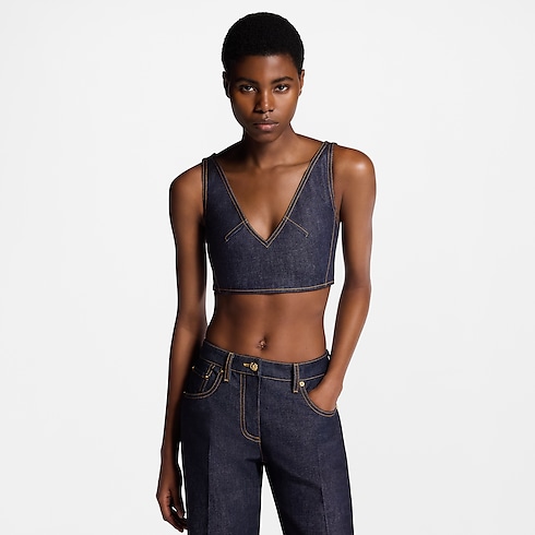 Ready-to-Wear Tops Denim V-Neck Crop Top | Louis Vuitton ® (Product zoom)