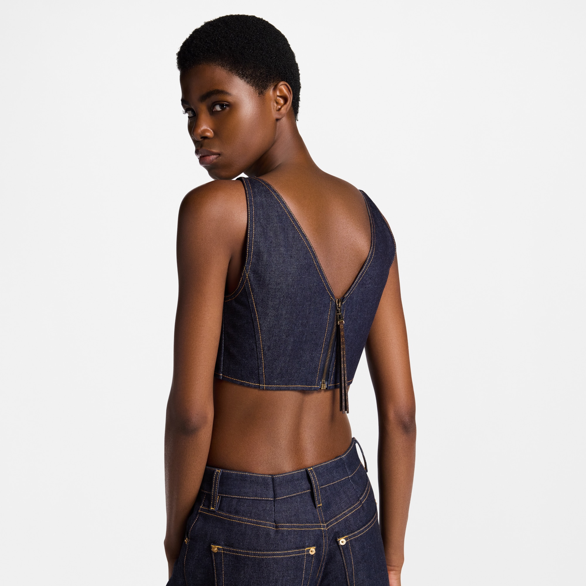  Ready-to-Wear Tops Denim V-Neck Crop Top | Louis Vuitton ® (Product zoom)