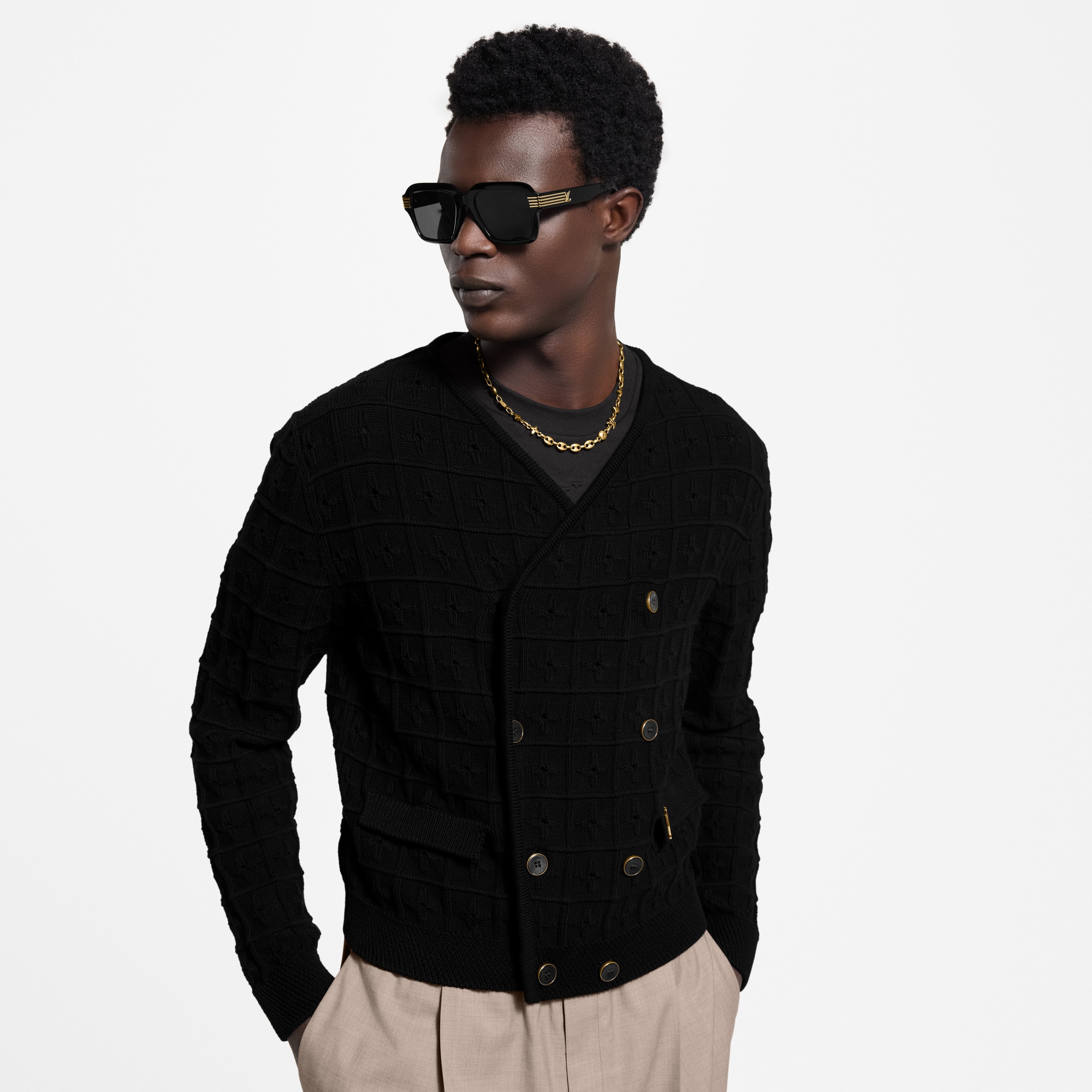  Ready-to-Wear All Ready-to-Wear Double-Breasted Knit Jacket | Louis Vuitton ® (Product zoom)