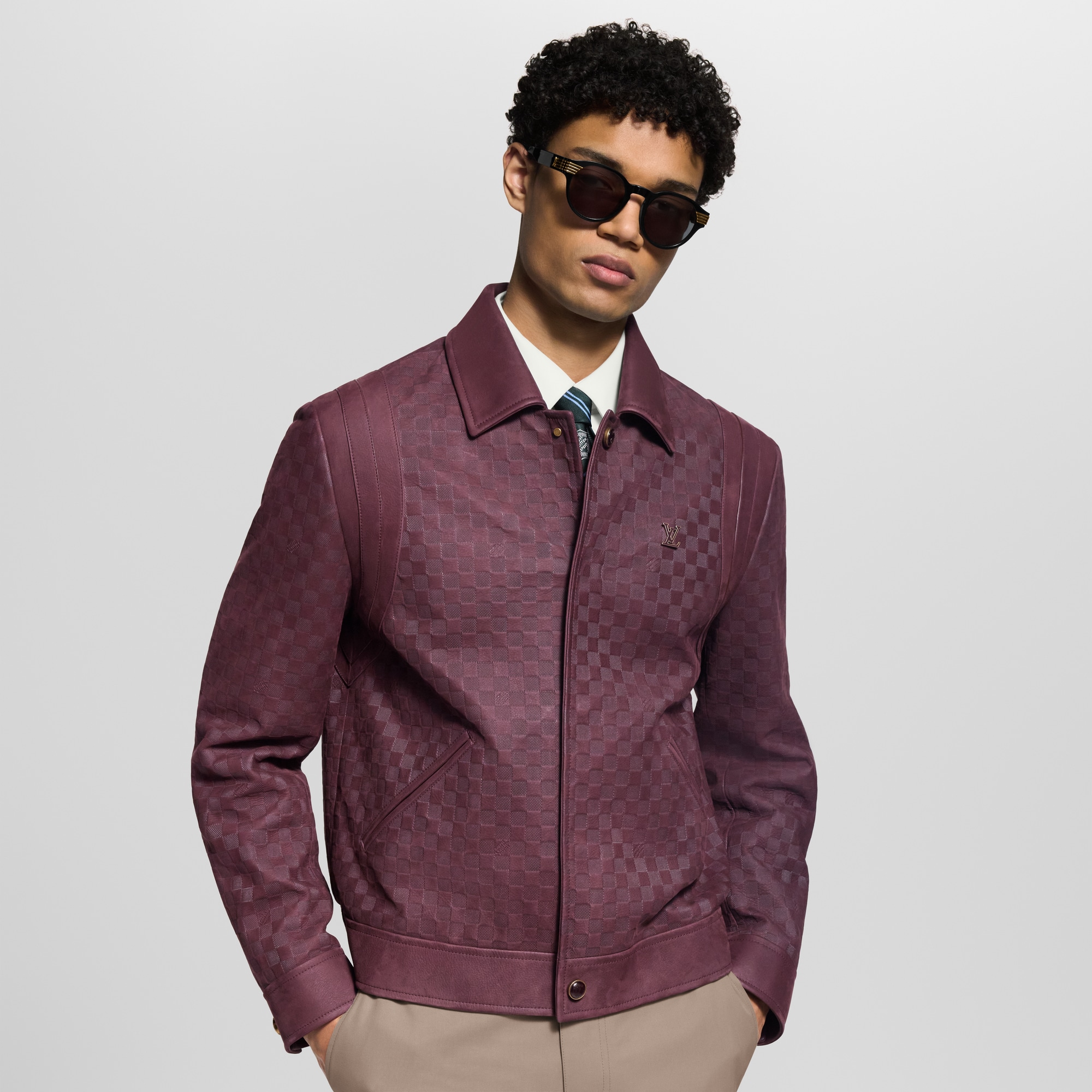  Ready-to-Wear Coats and Outerwear Embossed Damier Leather Blouson | Louis Vuitton ® (Product zoom)