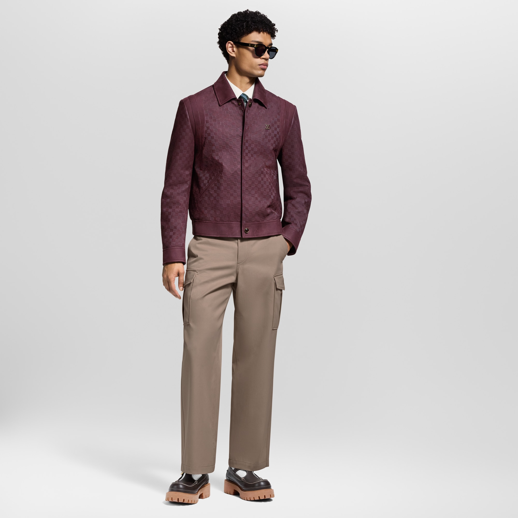  Ready-to-Wear Coats and Outerwear Embossed Damier Leather Blouson | Louis Vuitton ® (Product zoom)