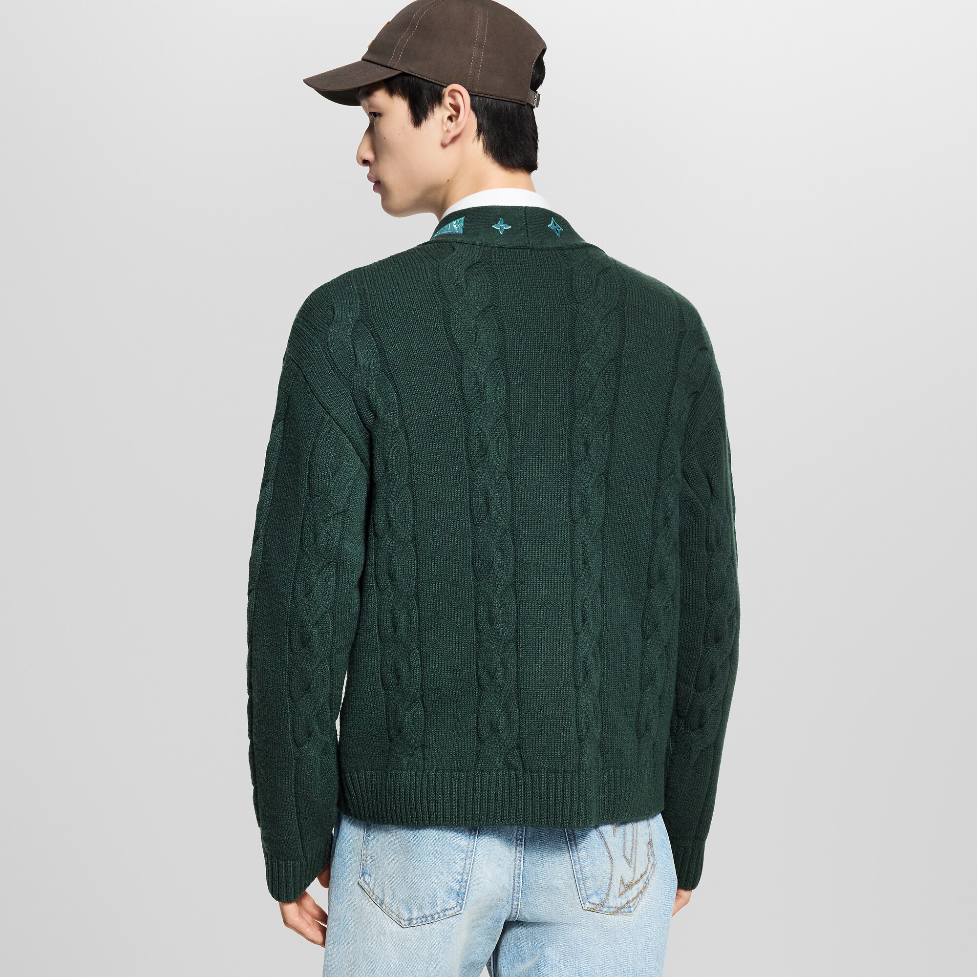 Embroidered Cable Knit Cardigan