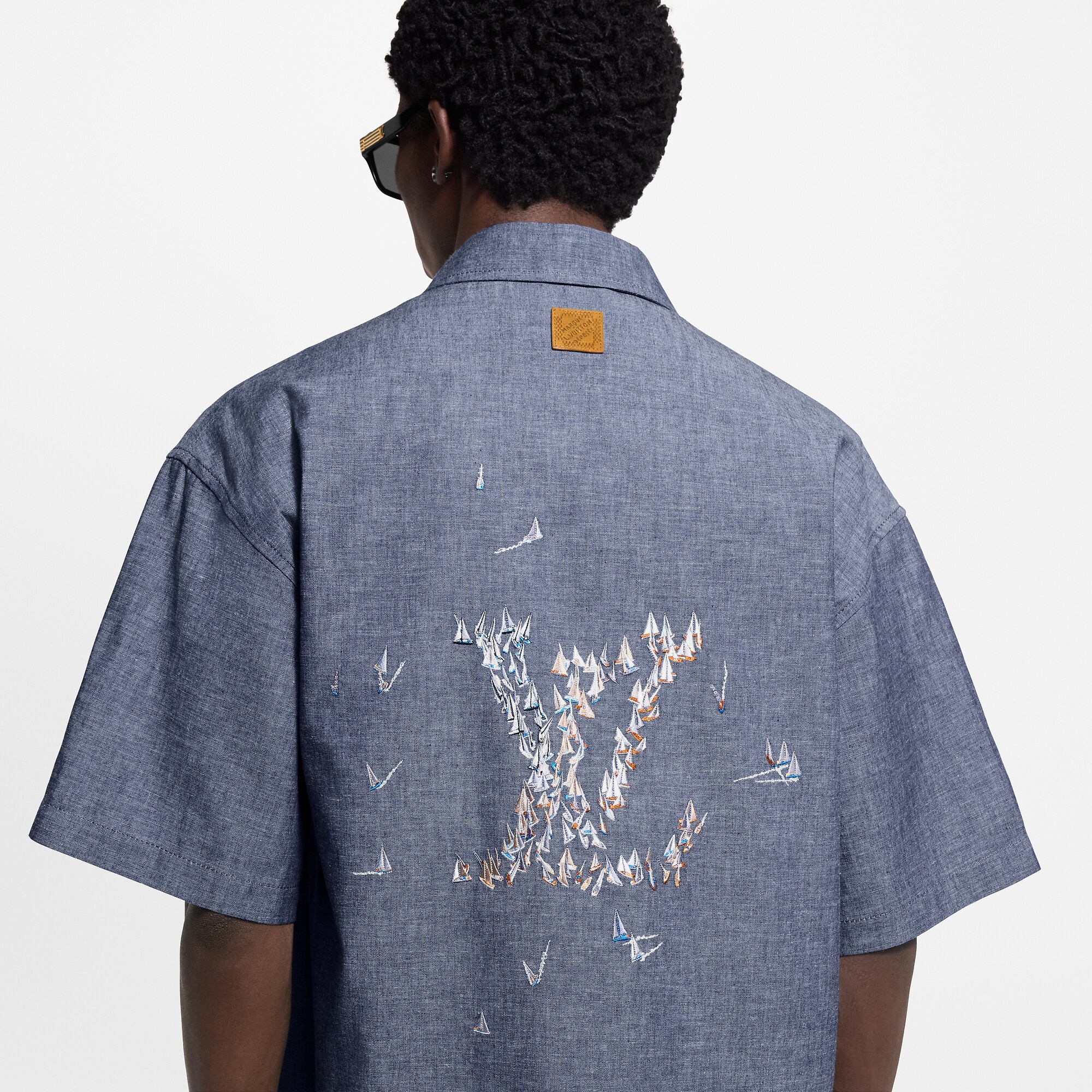 Embroidered Chambray Short-Sleeved Shirt