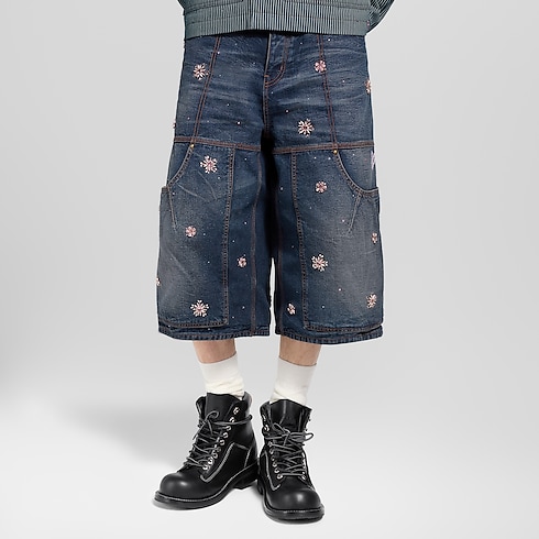 Ready-to-Wear Denim Embroidered Denim Workwear Shorts | Louis Vuitton ® (Product zoom)