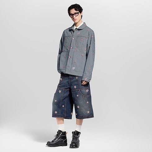 Ready-to-Wear Denim Embroidered Denim Workwear Shorts | Louis Vuitton ® (Product zoom)