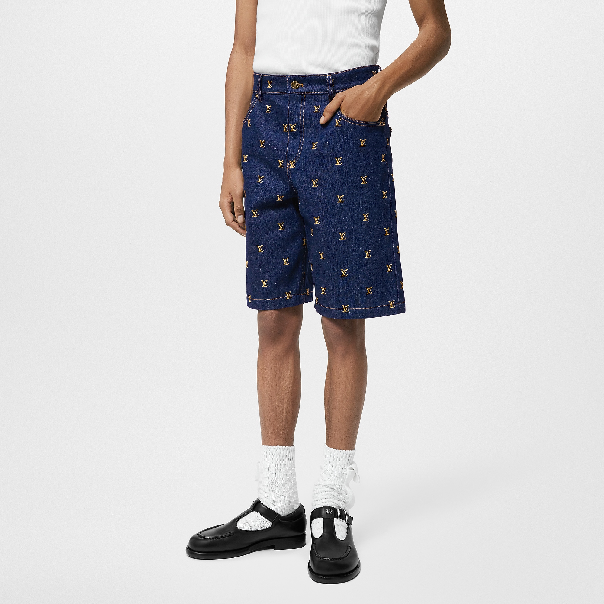 Embroidered Signature Denim Shorts