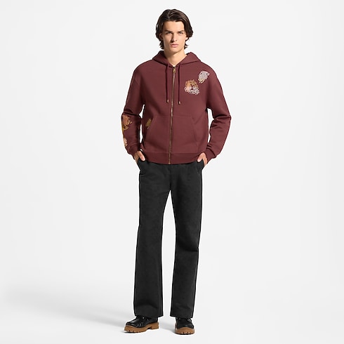 Embroidered Zipped Hoodie Worn View