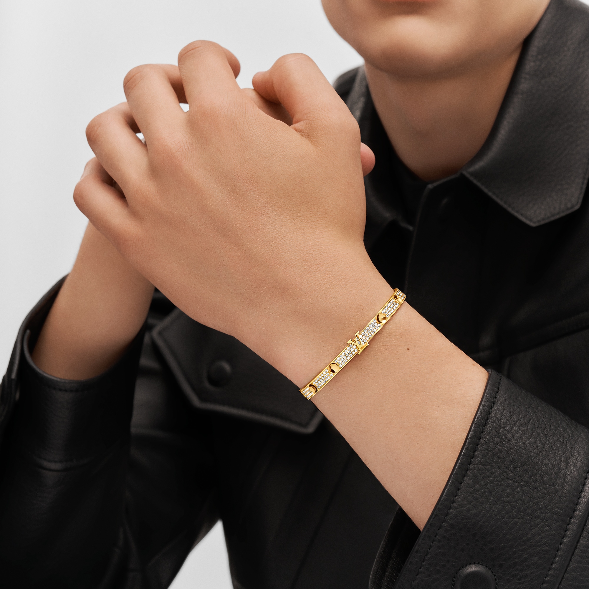 Empreinte Bangle, Yellow Gold And Pave Diamonds